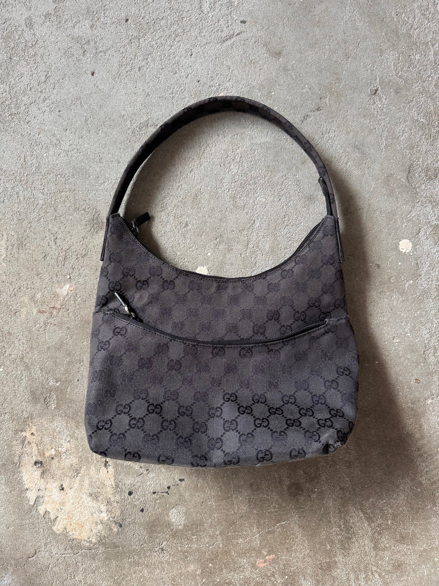 Gucci GG Monogram Hobo Canvas Shoulder Bag Black