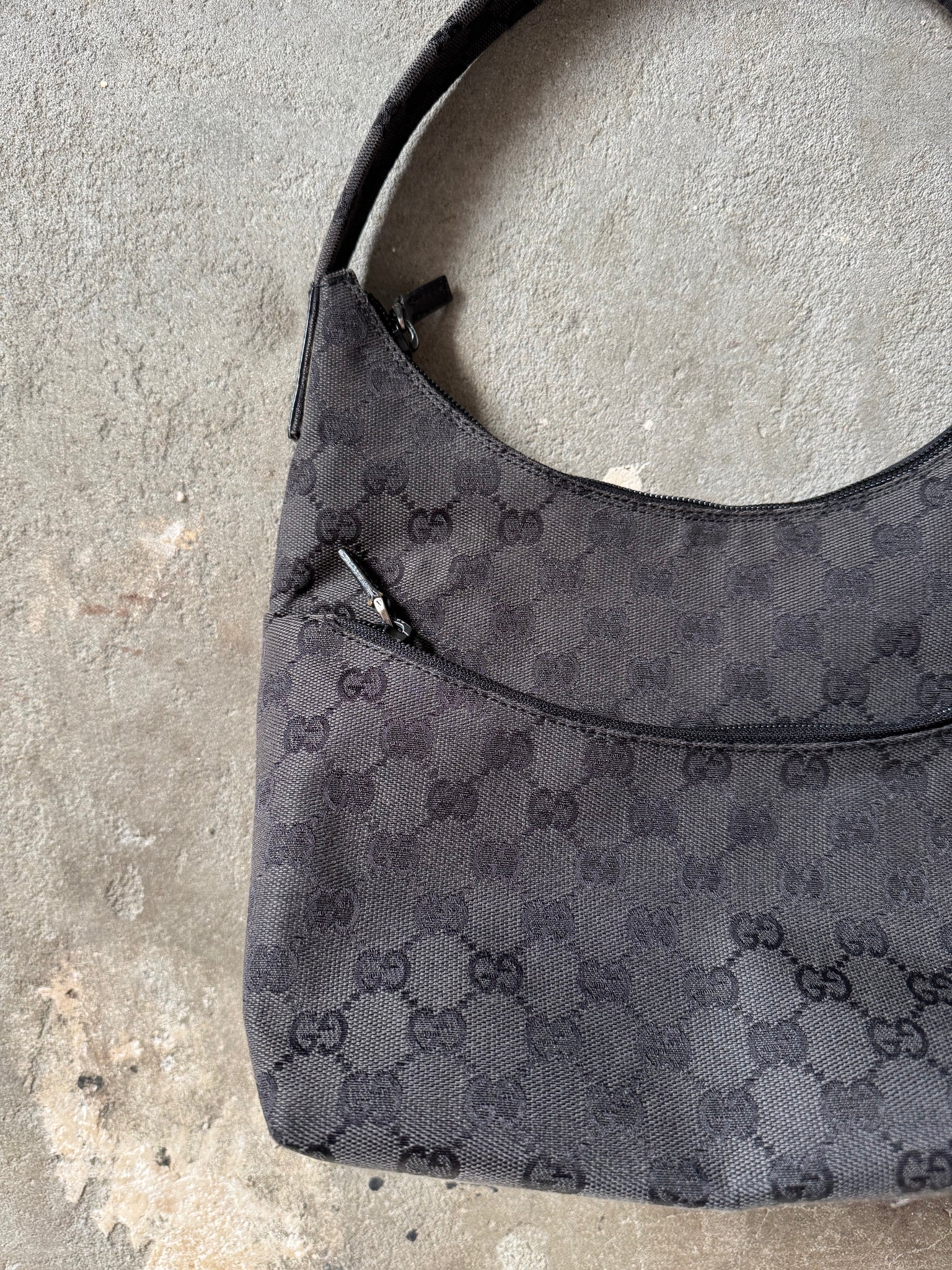 Gucci GG Monogram Hobo Canvas Shoulder Bag Black