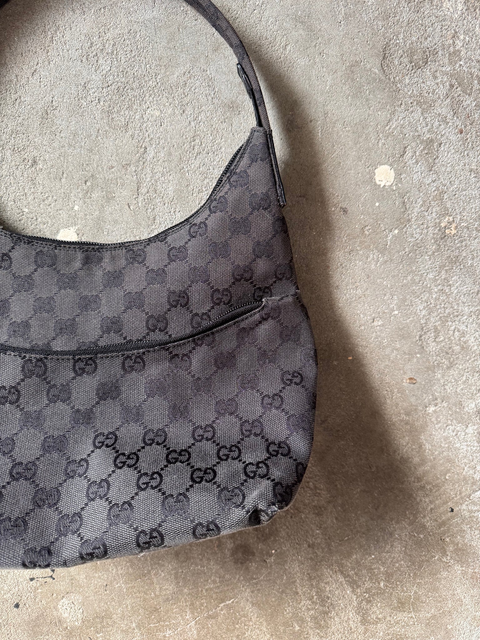 Gucci GG Monogram Hobo Canvas Shoulder Bag Black