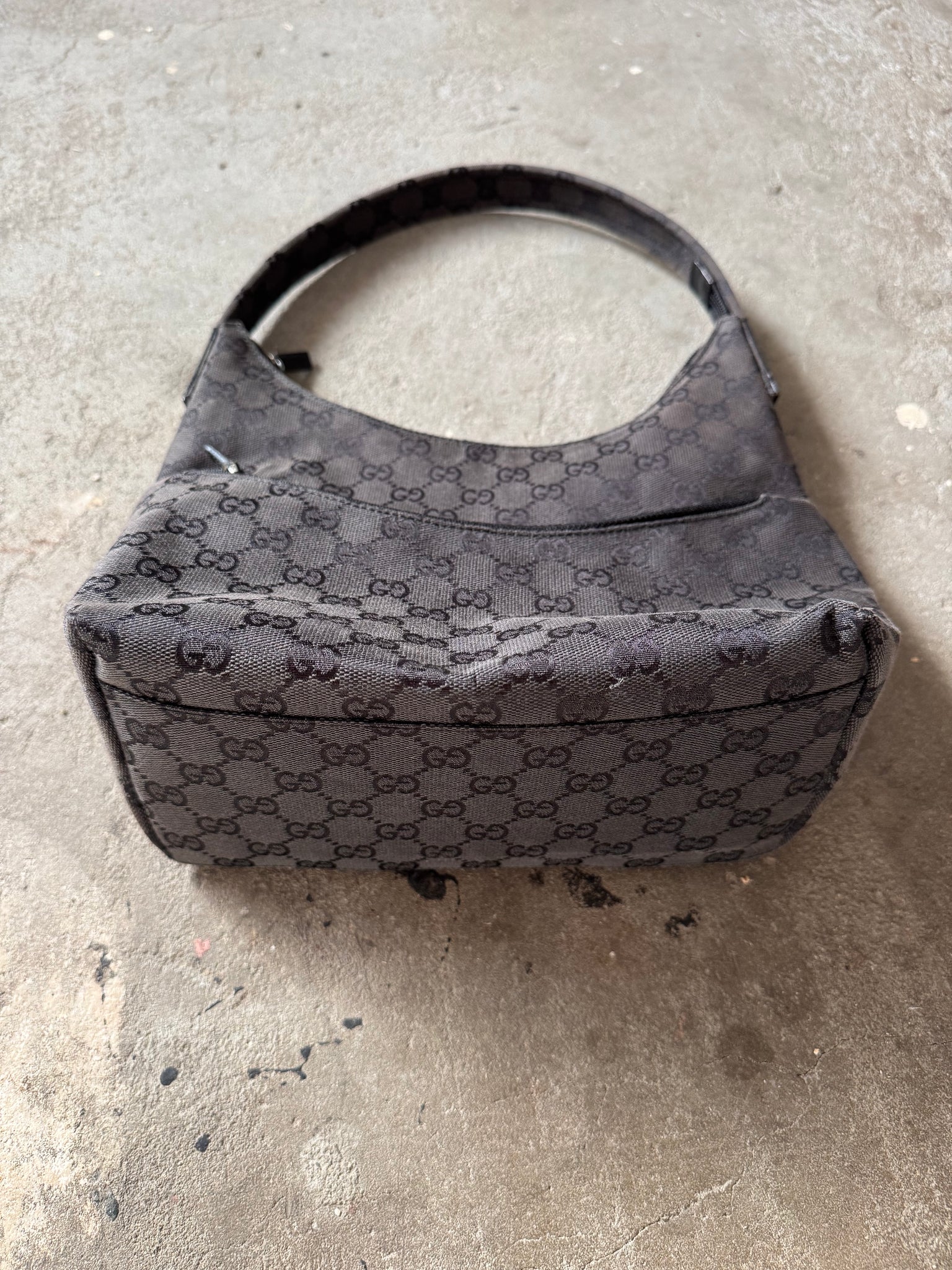 Gucci GG Monogram Hobo Canvas Shoulder Bag Black