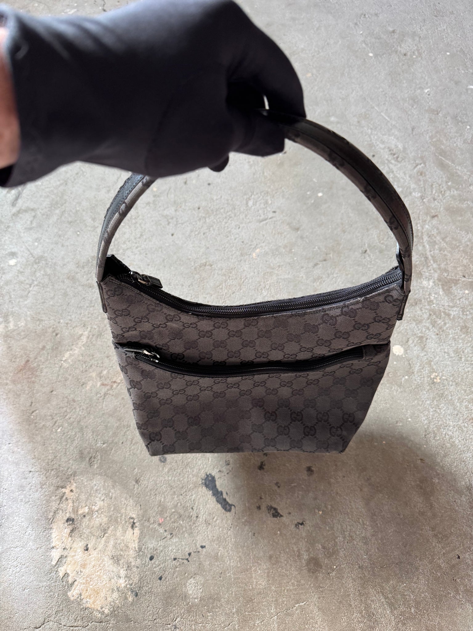 Gucci GG Monogram Hobo Canvas Shoulder Bag Black
