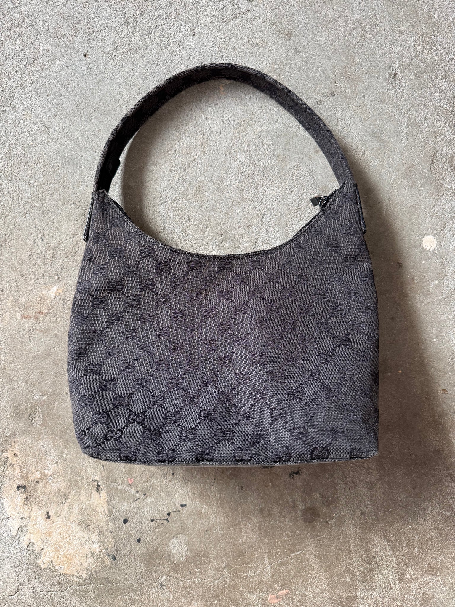 Gucci GG Monogram Hobo Canvas Shoulder Bag Black
