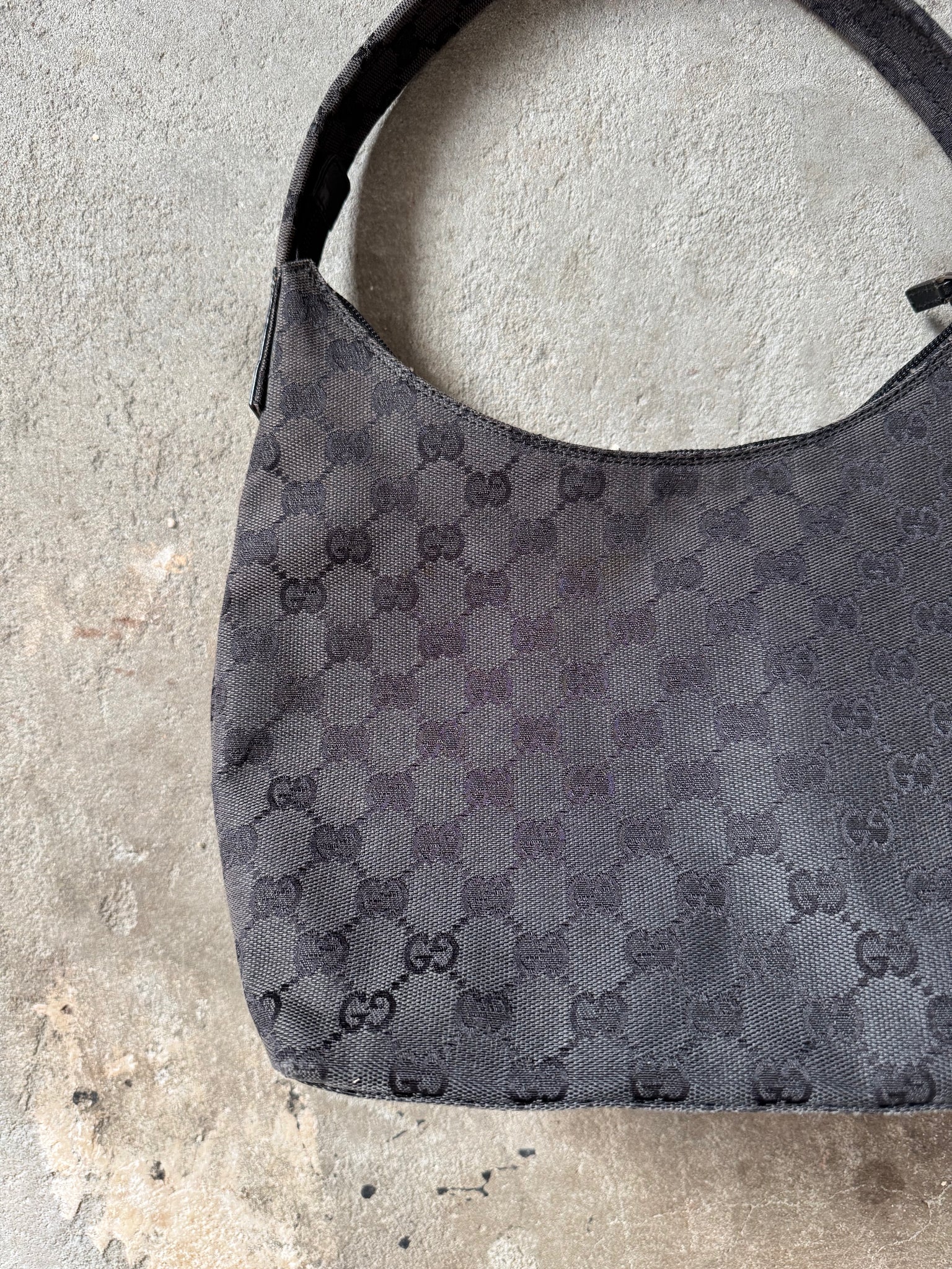 Gucci GG Monogram Hobo Canvas Shoulder Bag Black