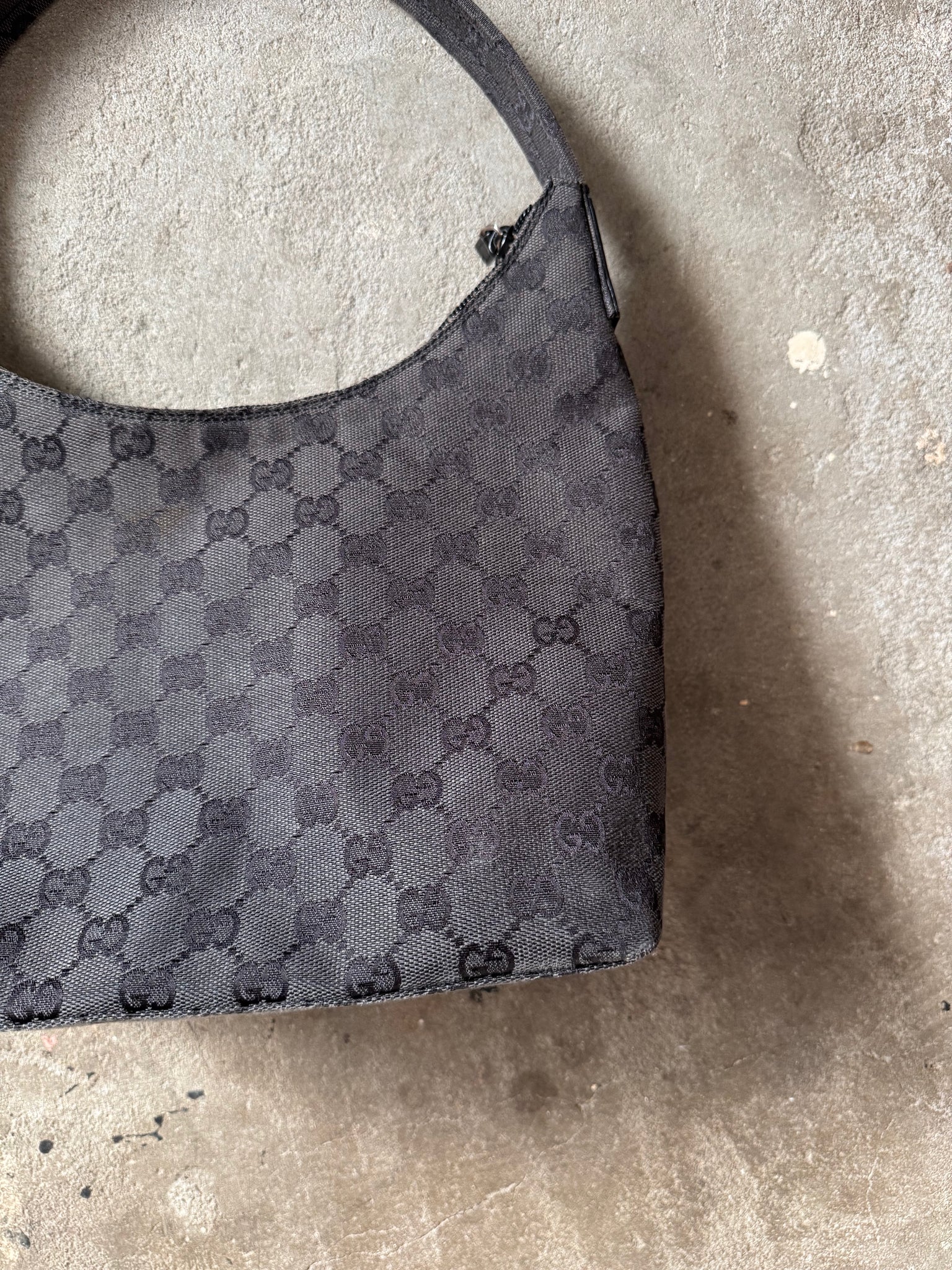 Gucci GG Monogram Hobo Canvas Shoulder Bag Black