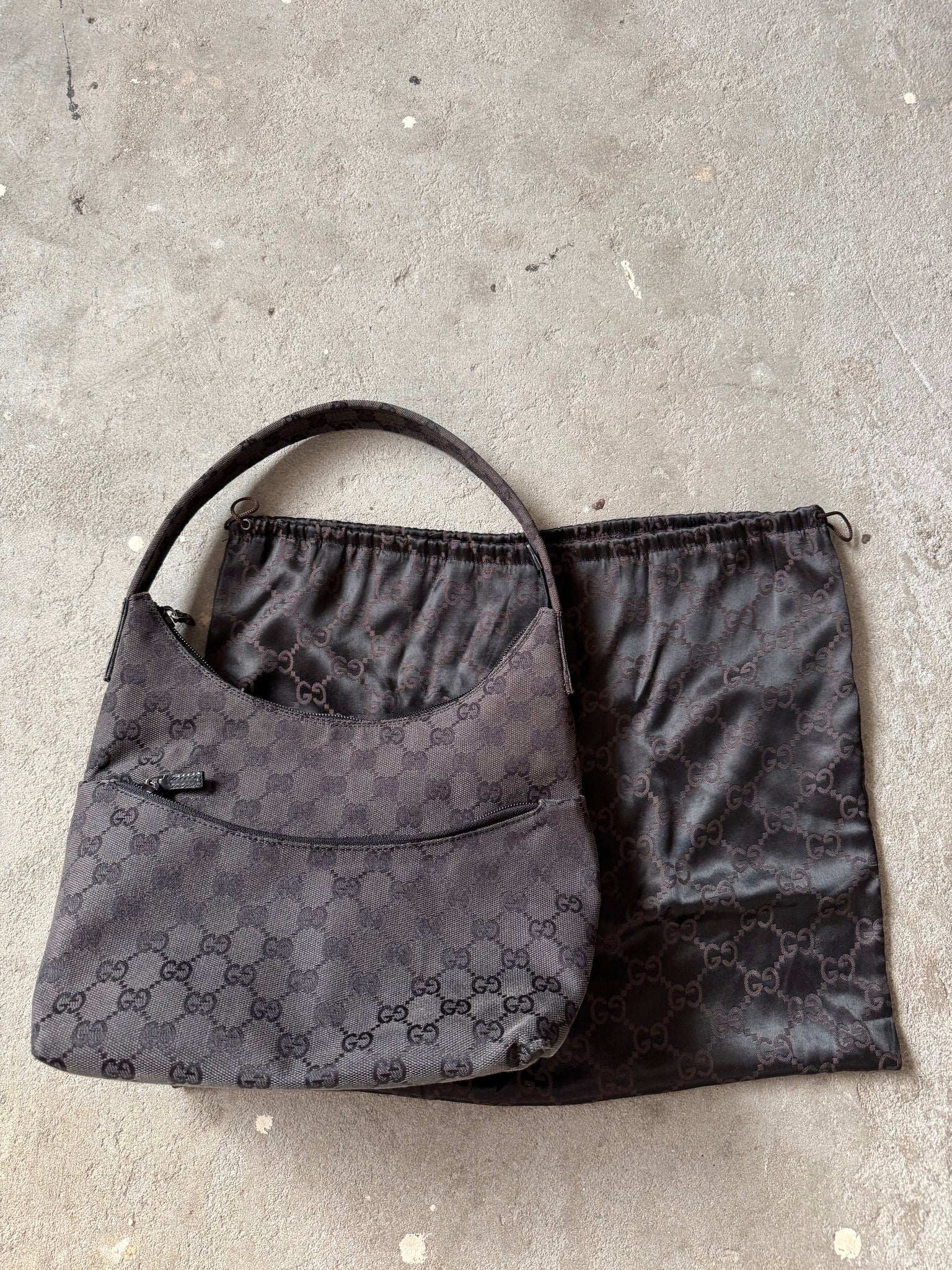 Gucci GG Monogram Hobo Canvas Shoulder Bag Black