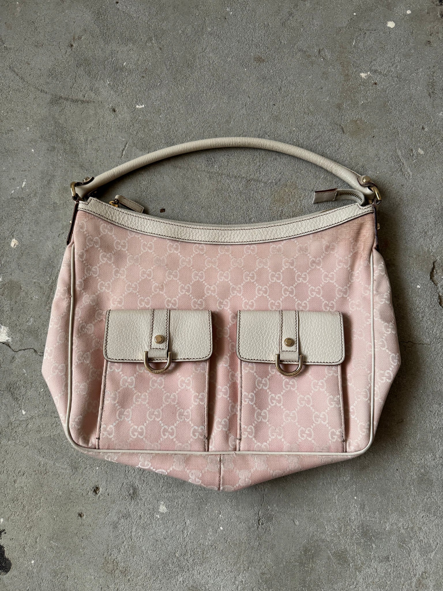 Gucci GG Monogram Hobo Shoulder Bag Pink/White