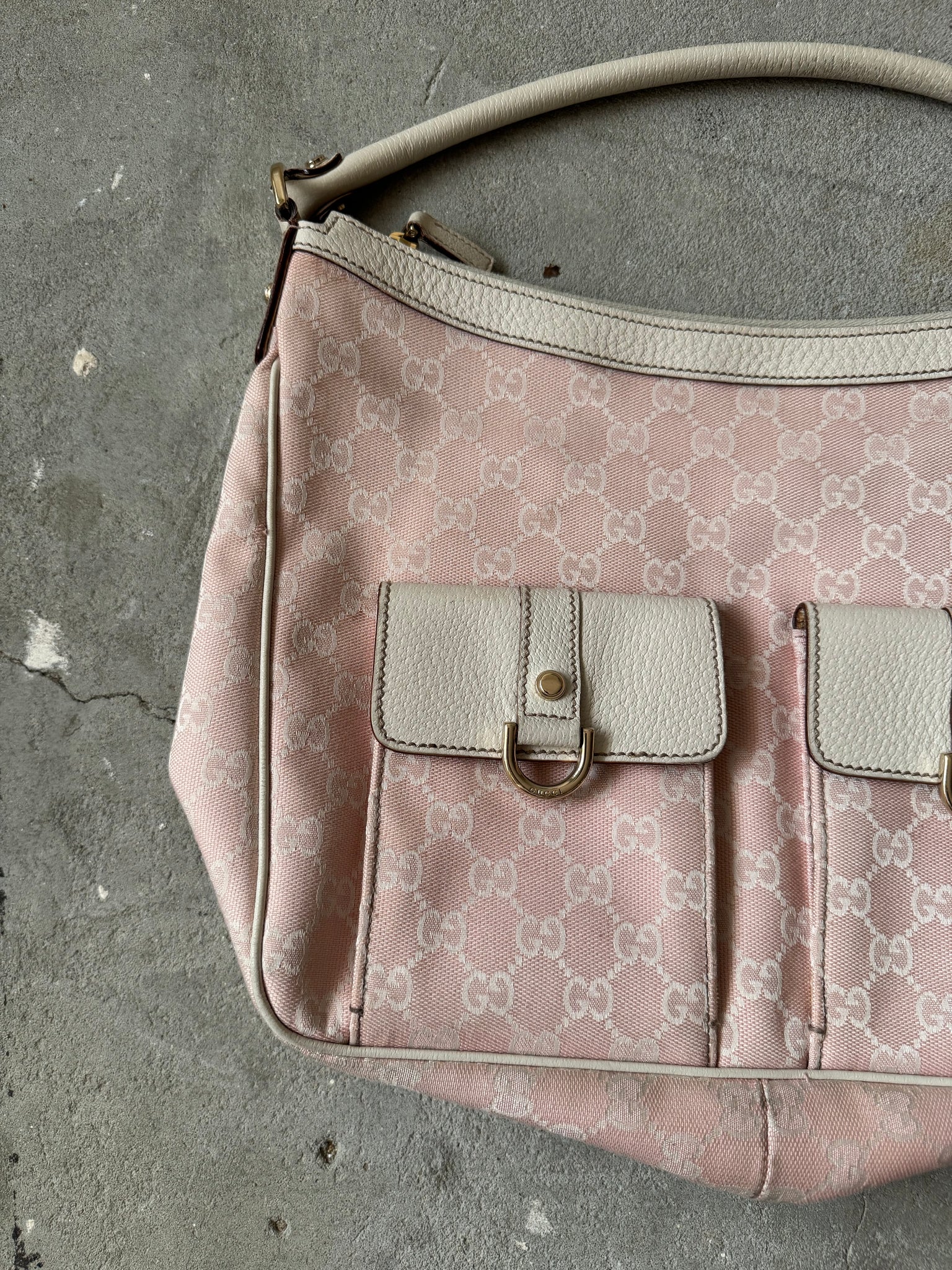 Gucci GG Monogram Hobo Shoulder Bag Pink/White