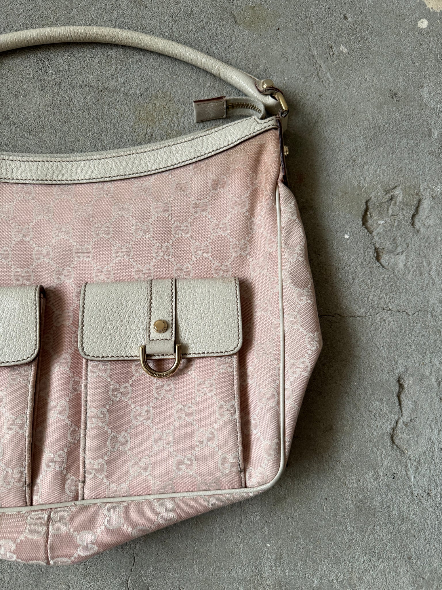 Gucci GG Monogram Hobo Shoulder Bag Pink/White
