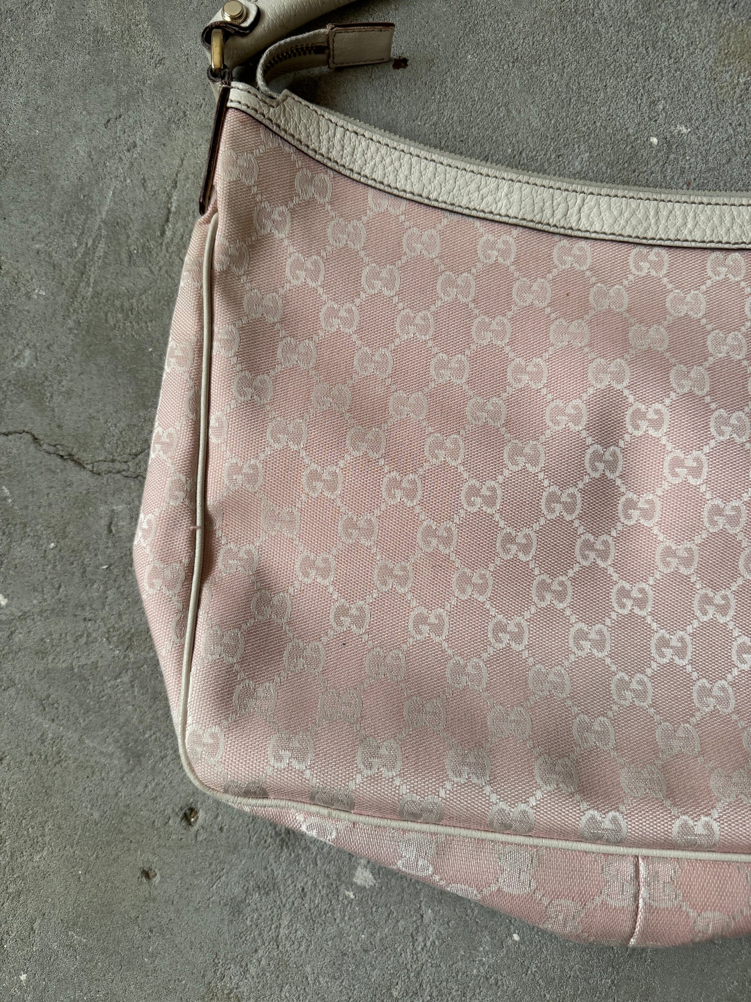 Gucci GG Monogram Hobo Shoulder Bag Pink/White