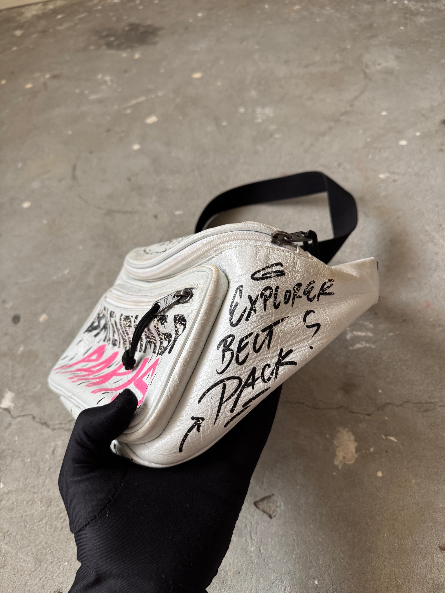 Balenciaga Graffiti Leather Belt Bag