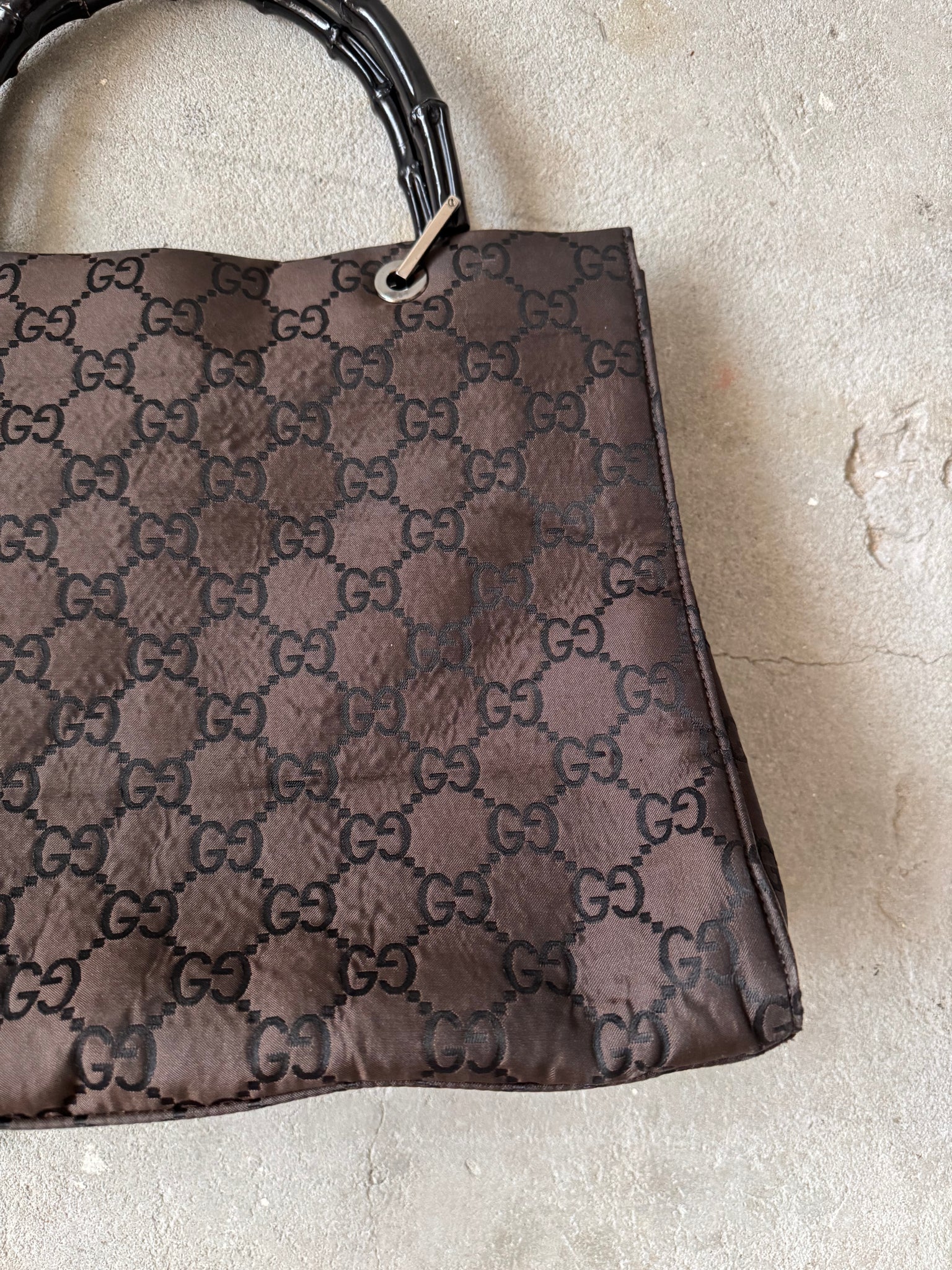 Gucci GG Monogram Bamboo Nylon Tote Bag Black