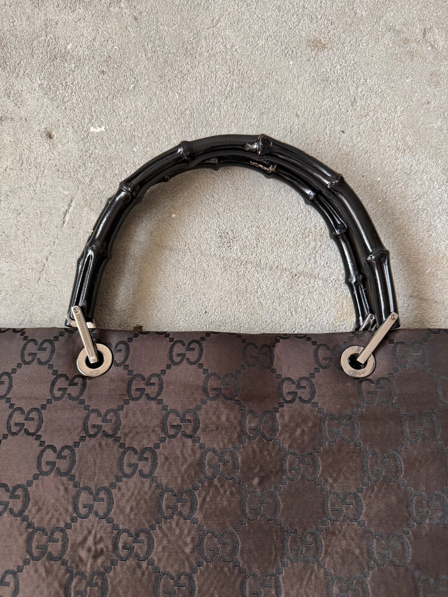 Gucci GG Monogram Bamboo Nylon Tote Bag Black