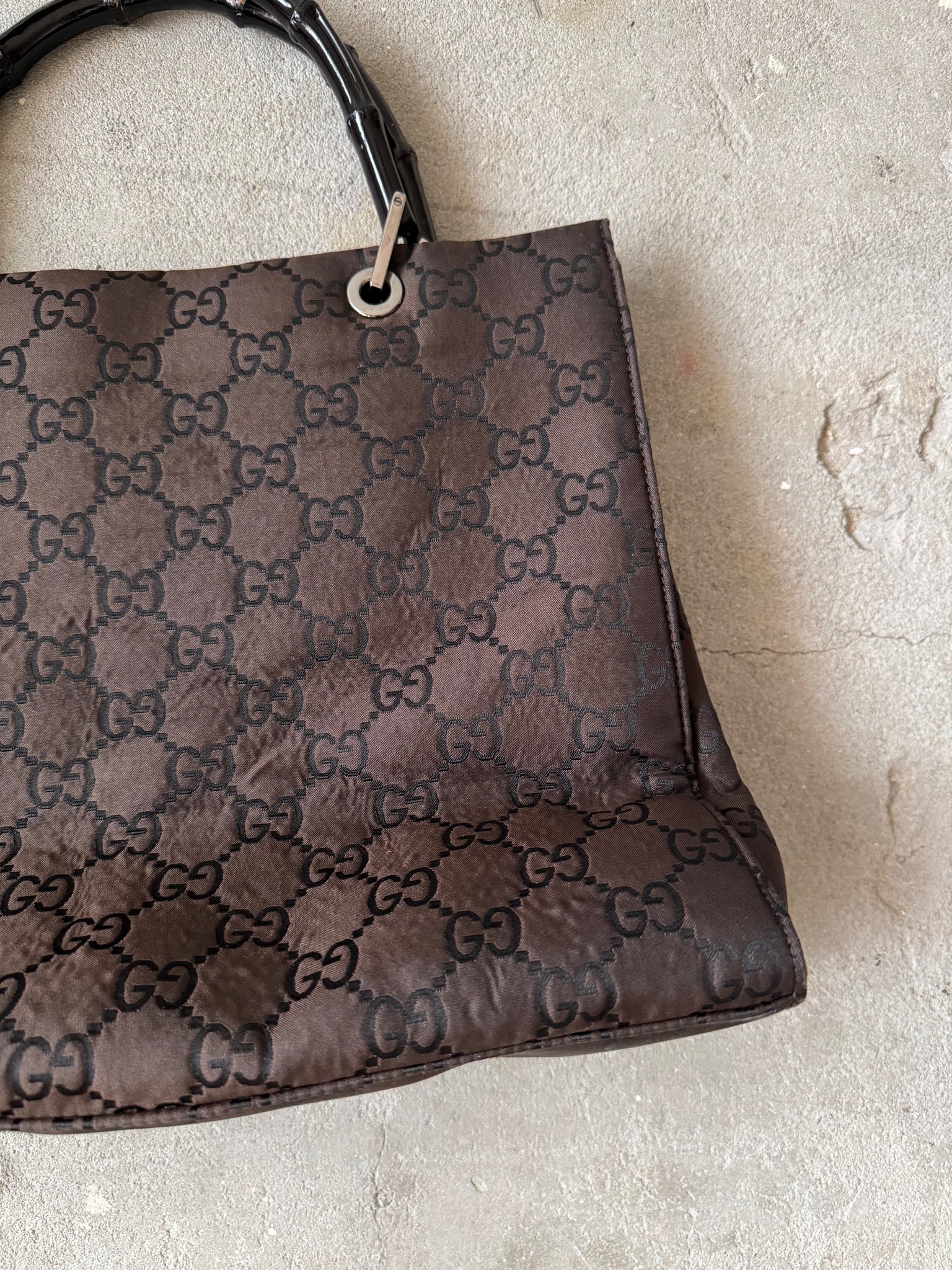Gucci GG Monogram Bamboo Nylon Tote Bag Black