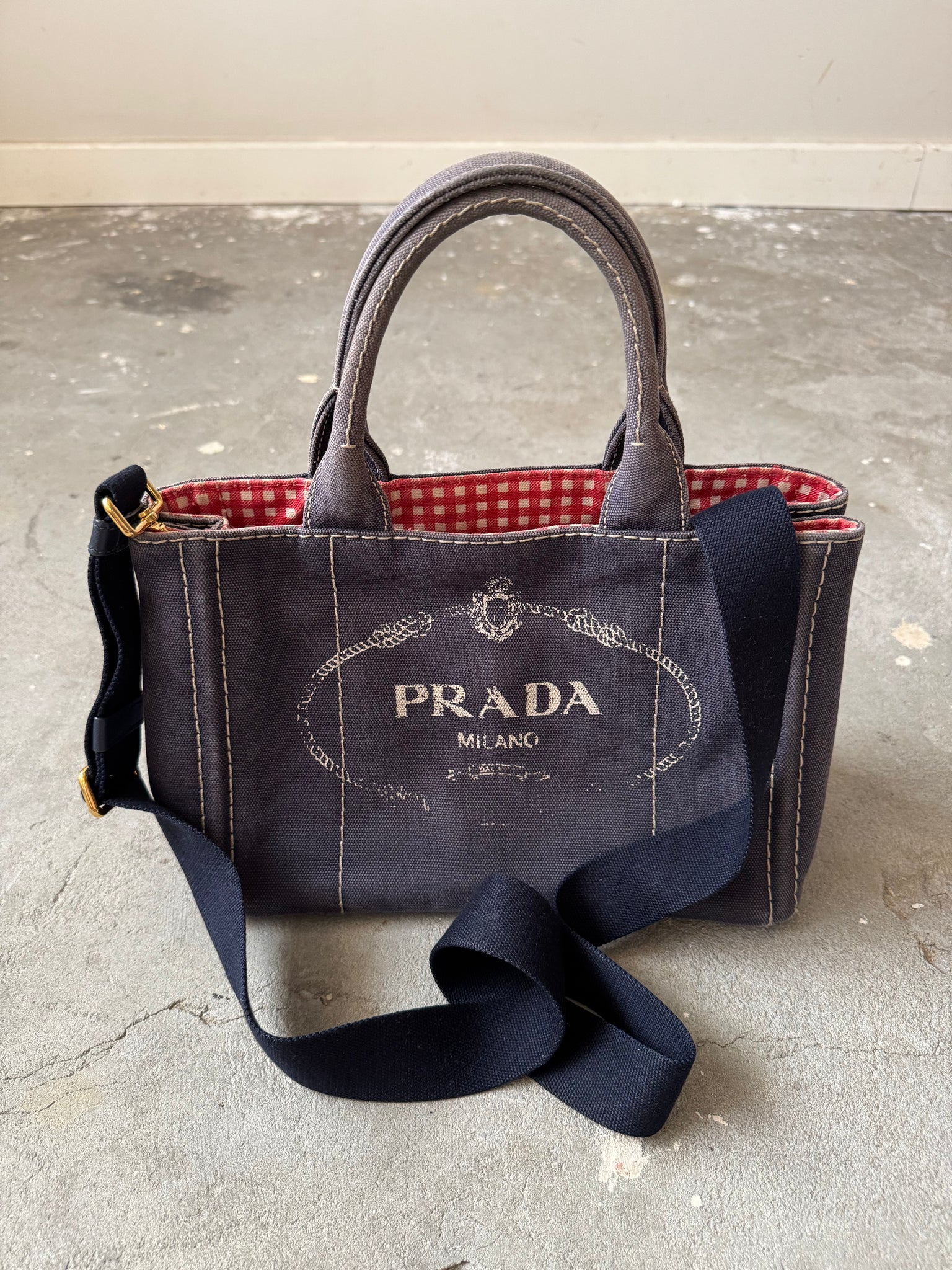 Prada 2Way Canapa Tote Bag Navy