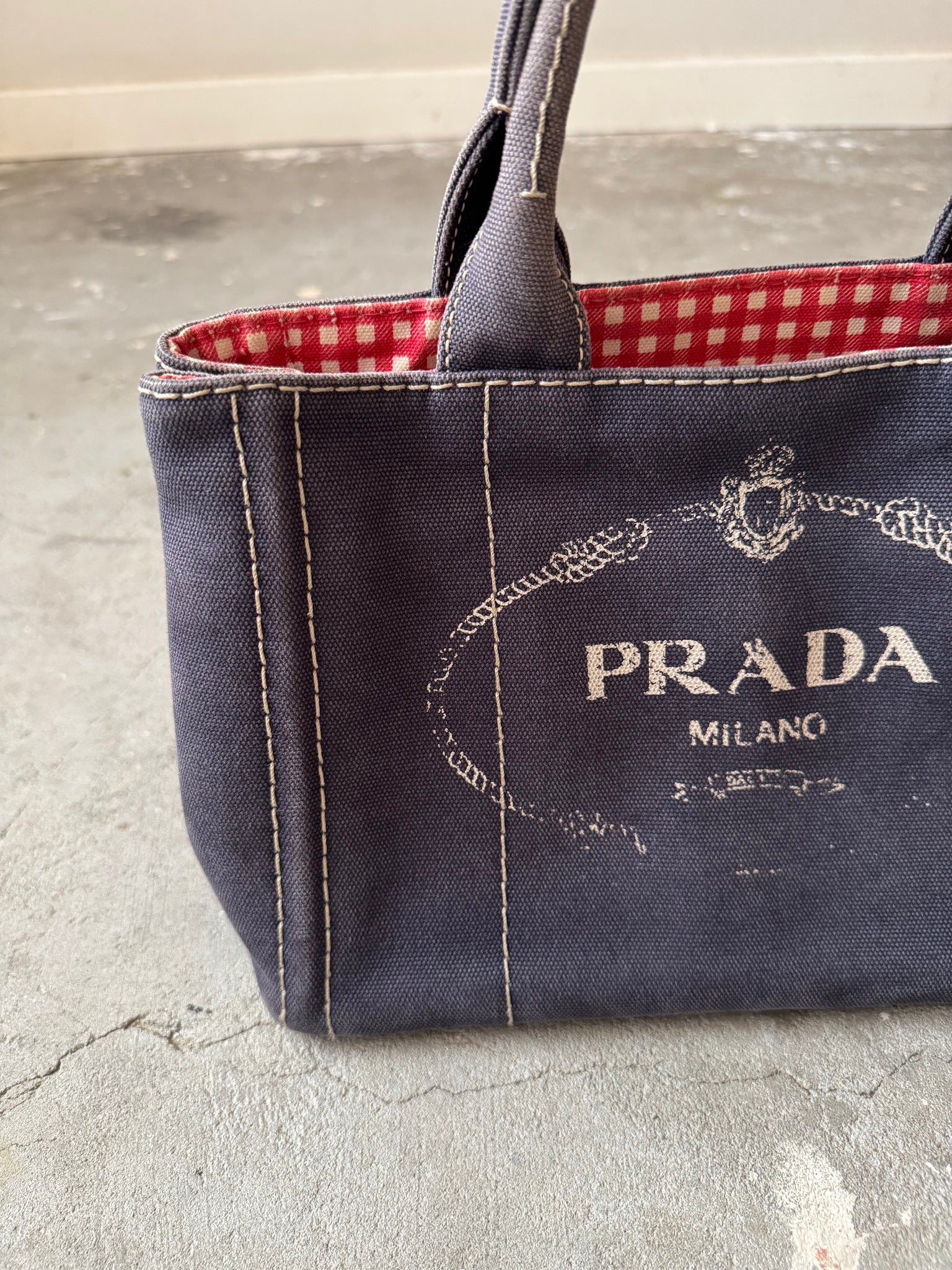 Prada 2Way Canapa Tote Bag Navy