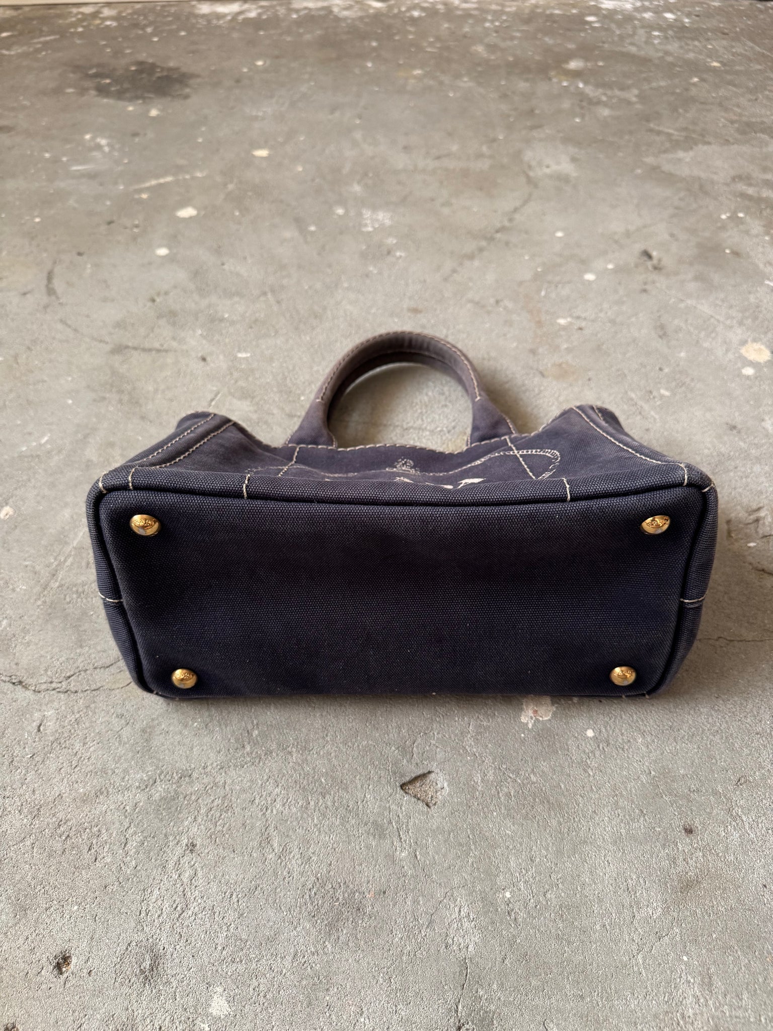 Prada 2Way Canapa Tote Bag Navy