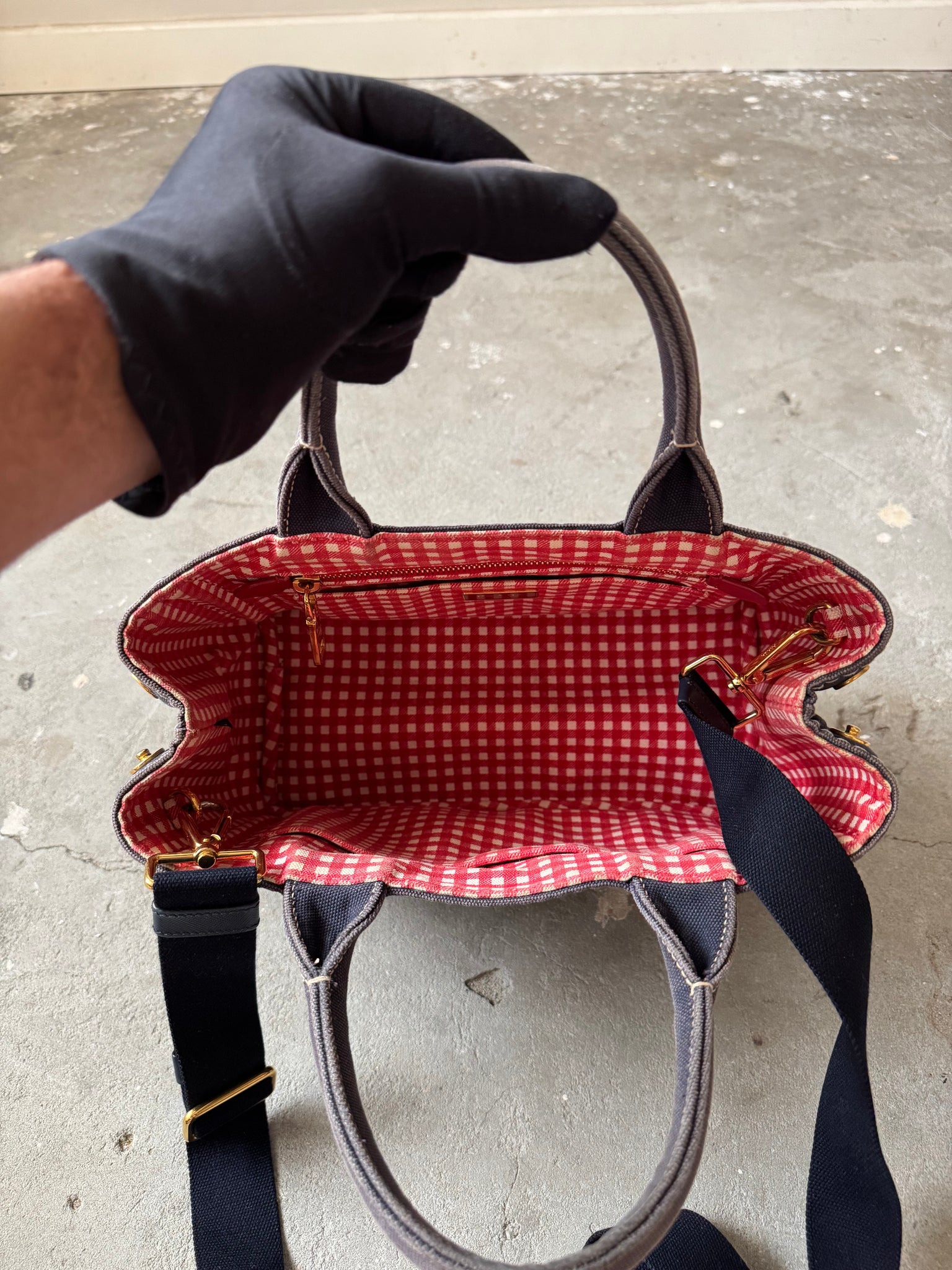 Prada 2Way Canapa Tote Bag Navy