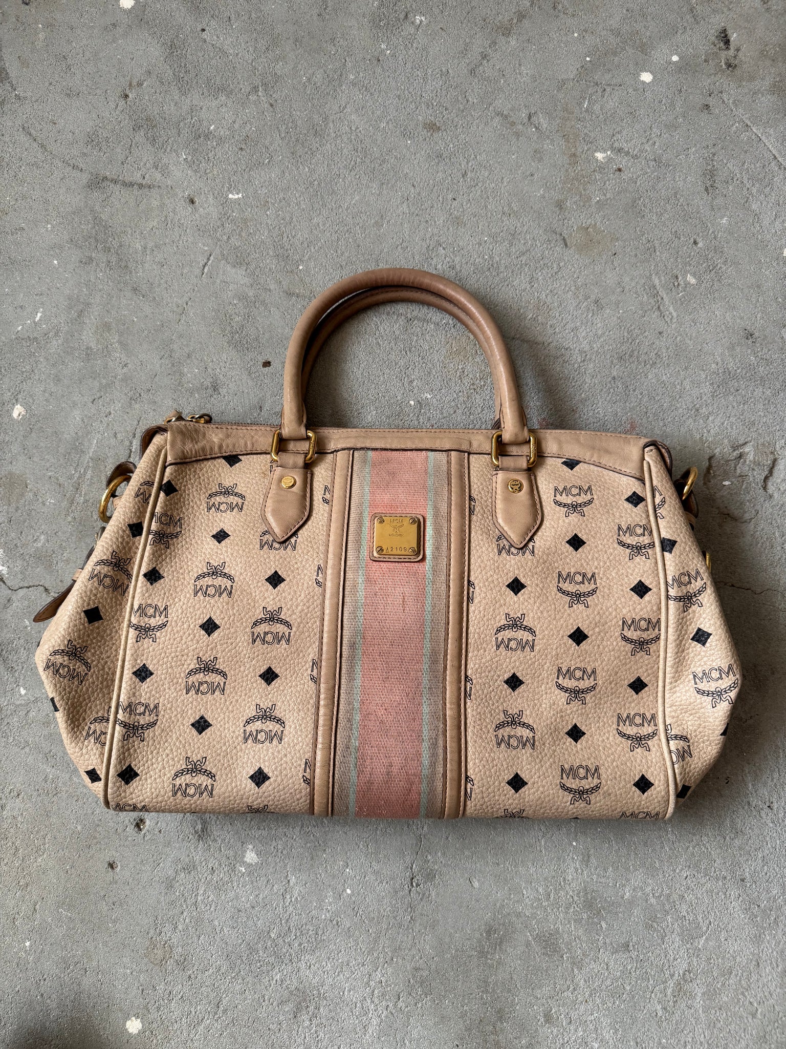 MCM Monogram Stripe Satchel Bag