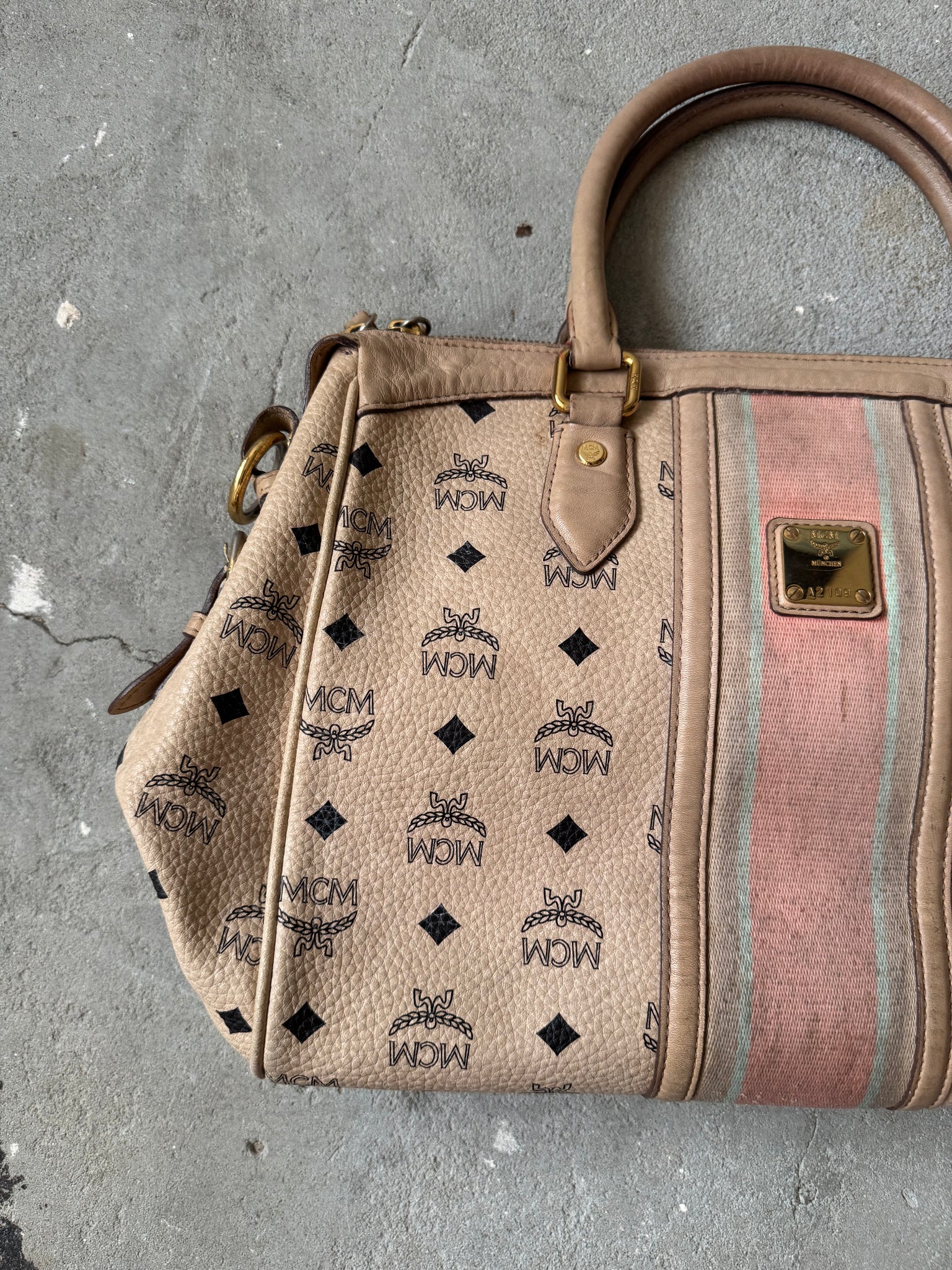 MCM Monogram Stripe Satchel Bag