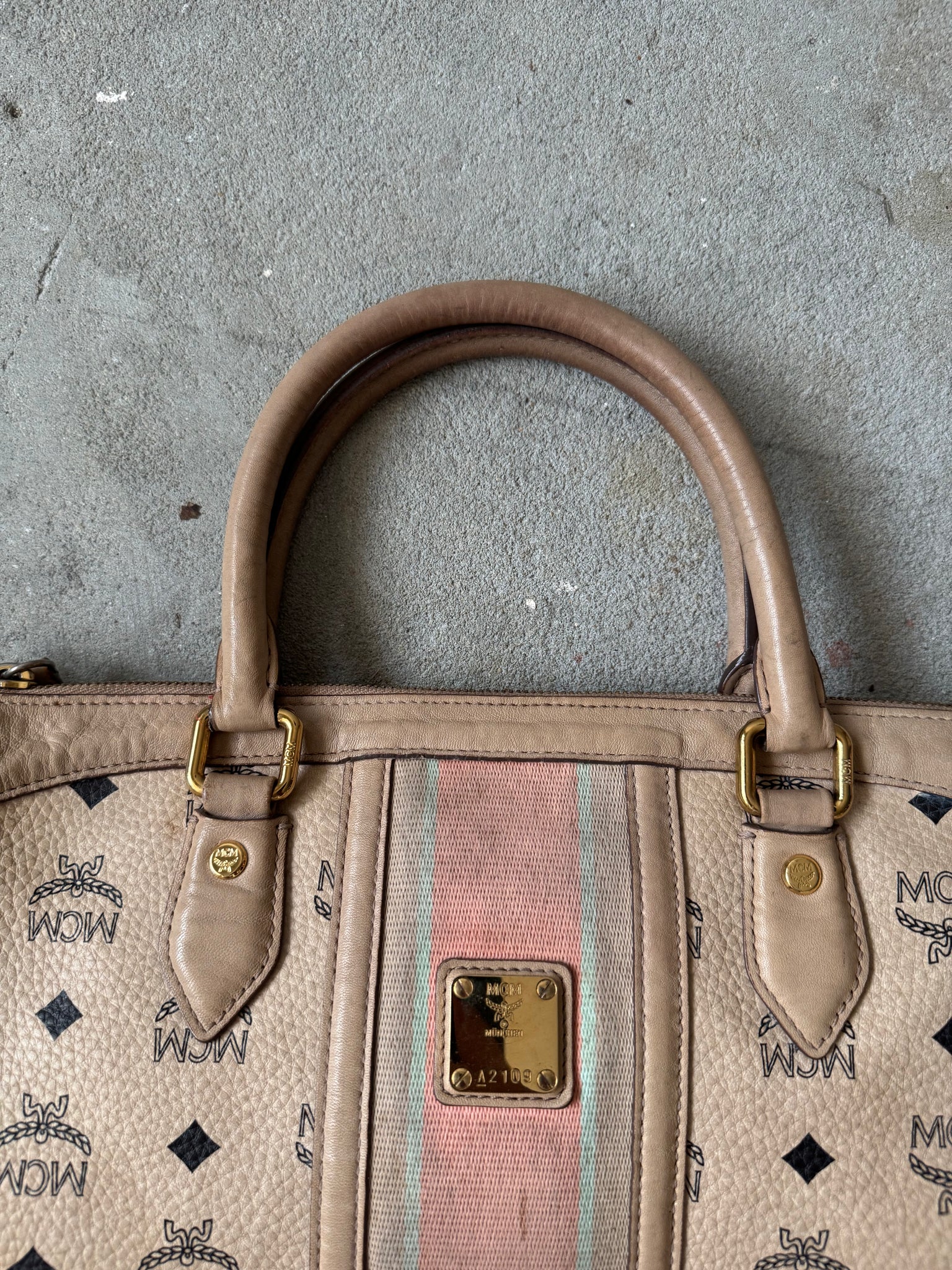 MCM Monogram Stripe Satchel Bag