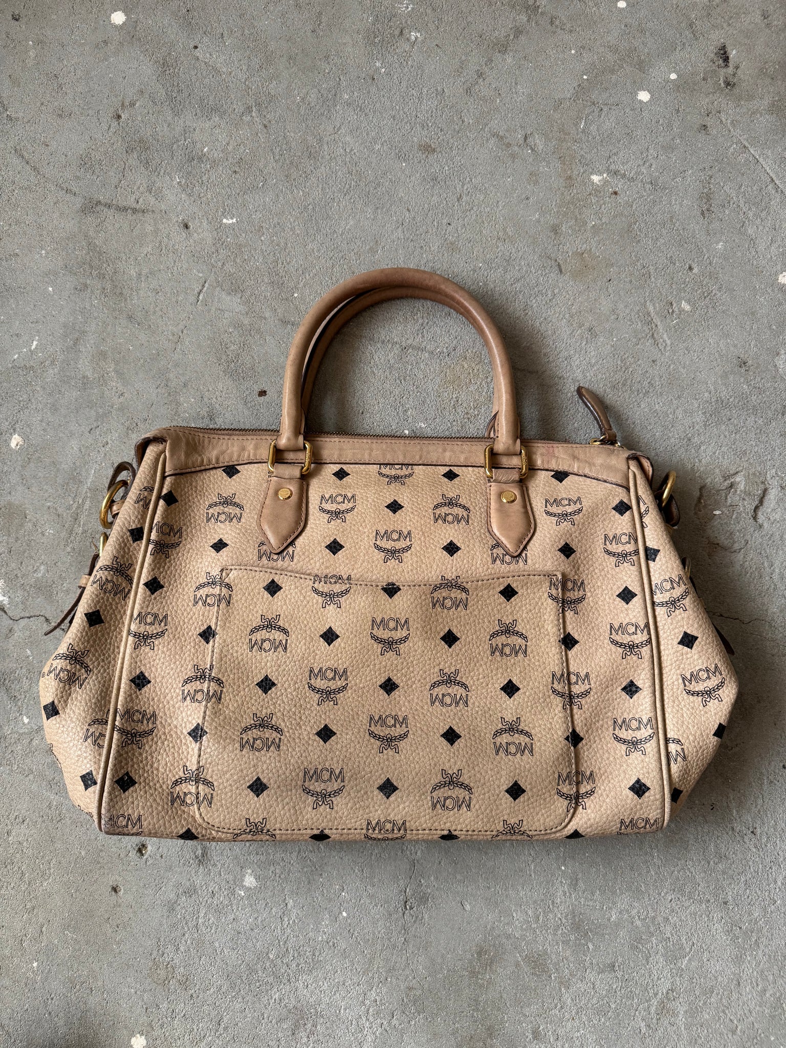 MCM Monogram Stripe Satchel Bag