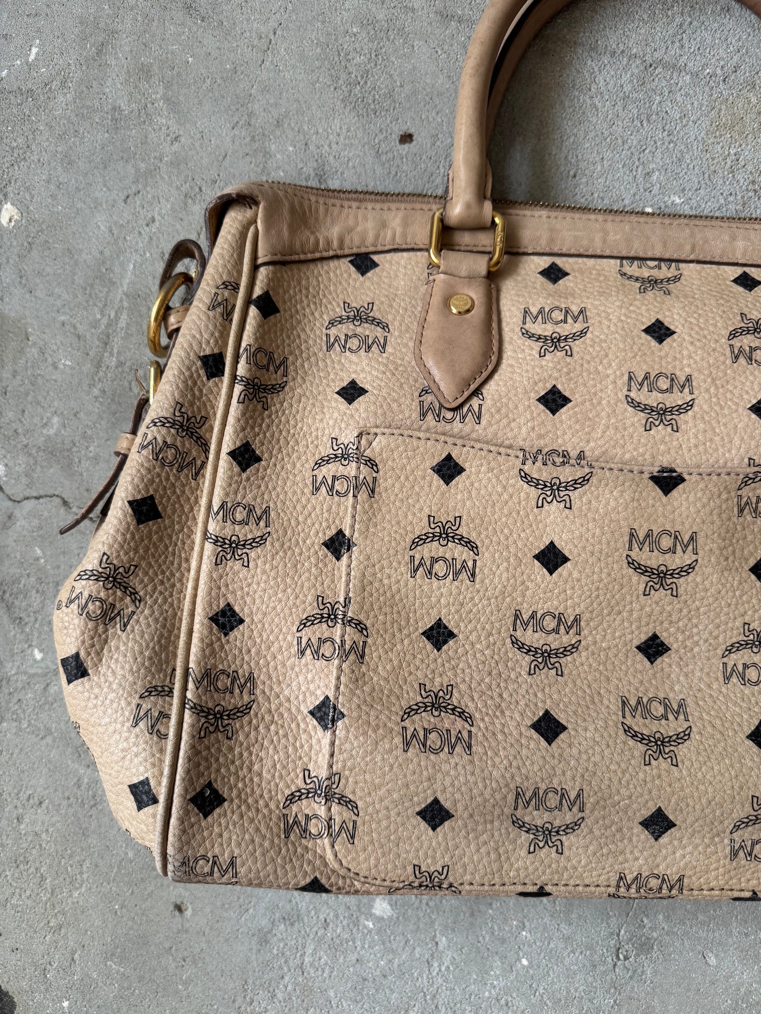 MCM Monogram Stripe Satchel Bag