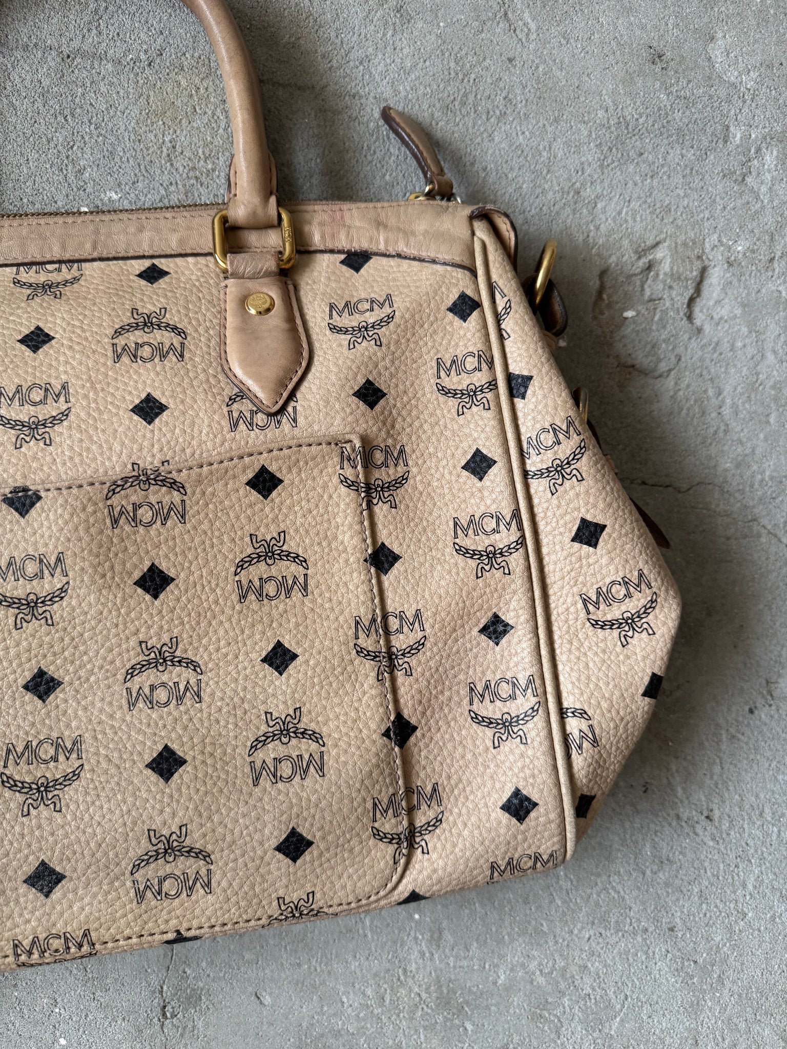 MCM Monogram Stripe Satchel Bag