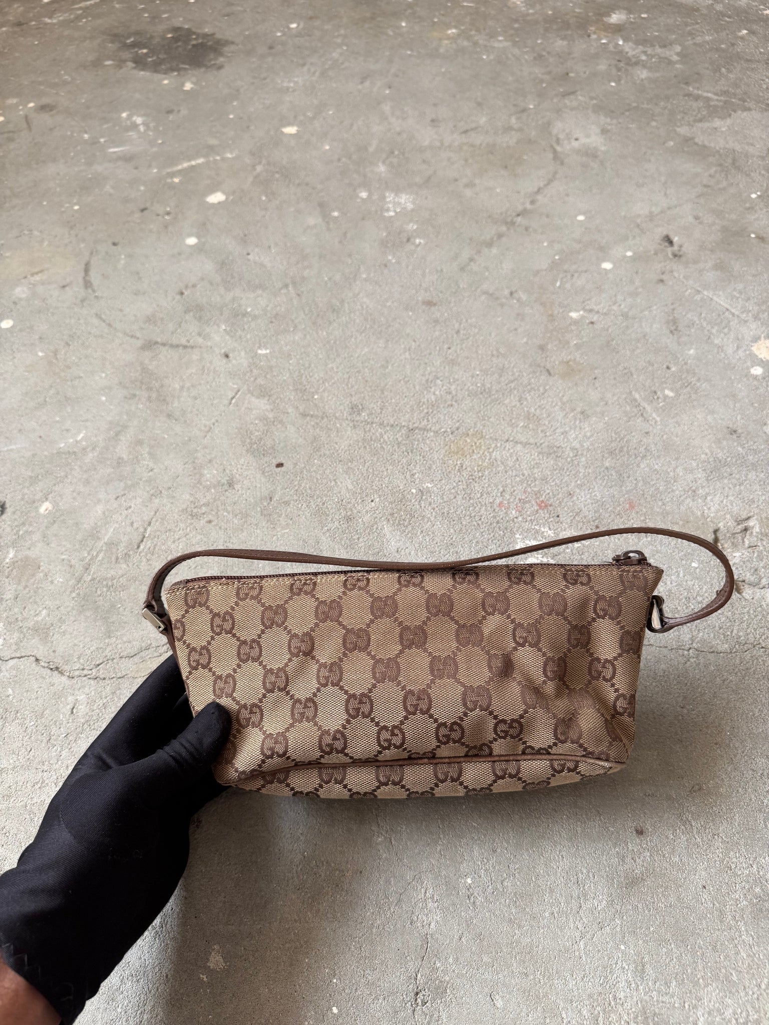 Gucci GG Monogram Pochette Boat Shoulder Bag Beige