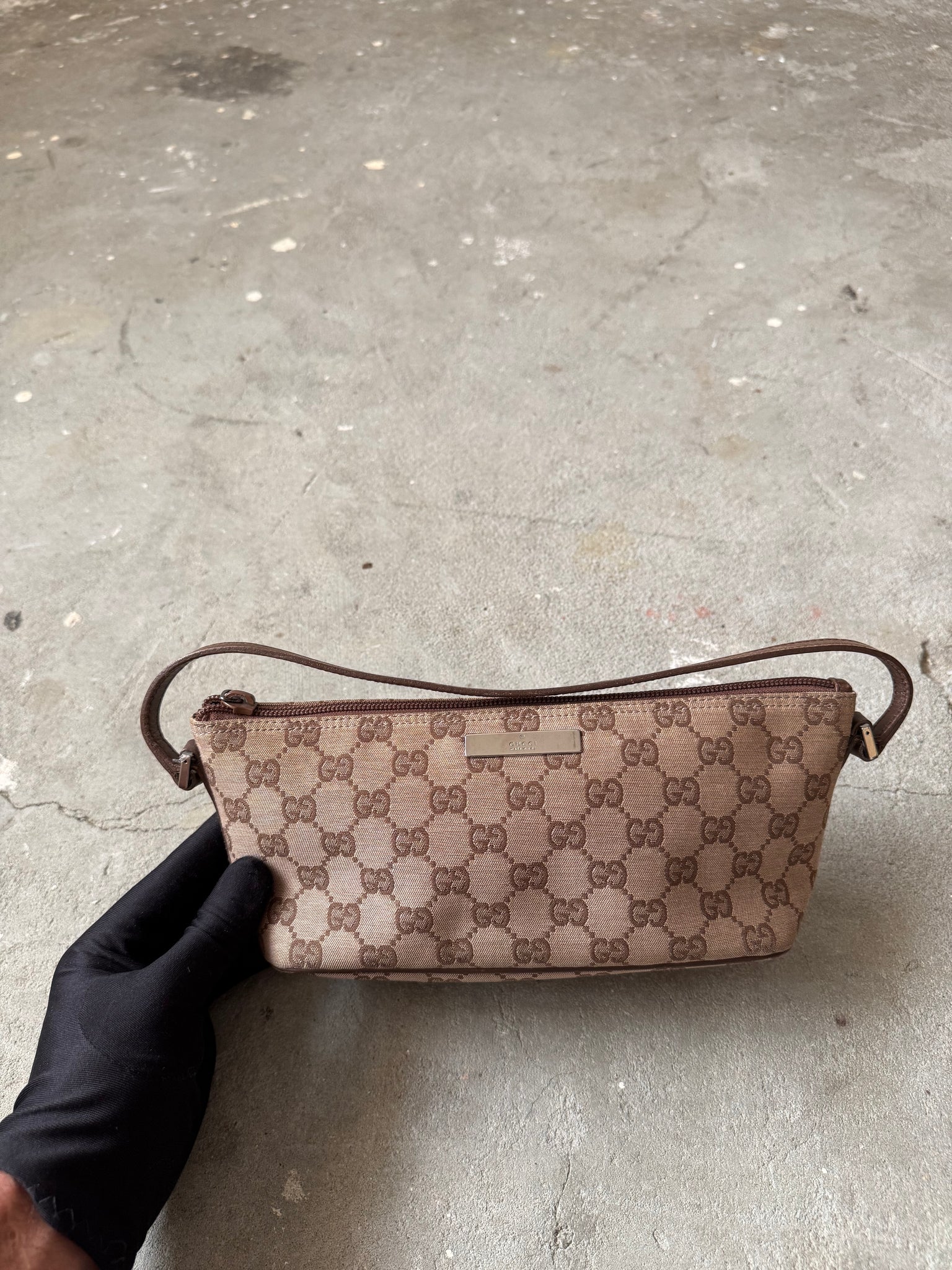 Gucci GG Monogram Pochette Boat Shoulder Bag Beige