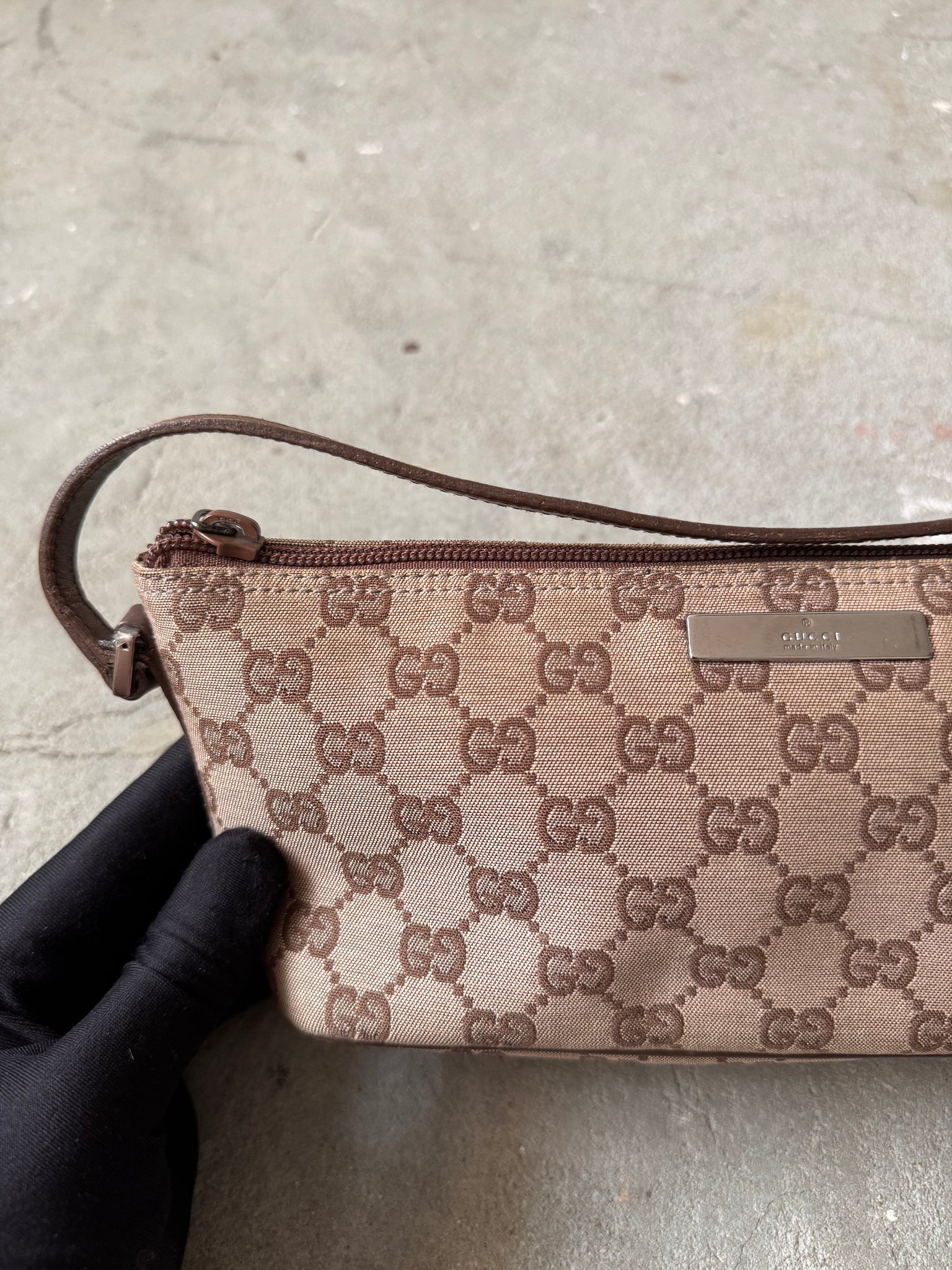 Gucci GG Monogram Pochette Boat Shoulder Bag Beige