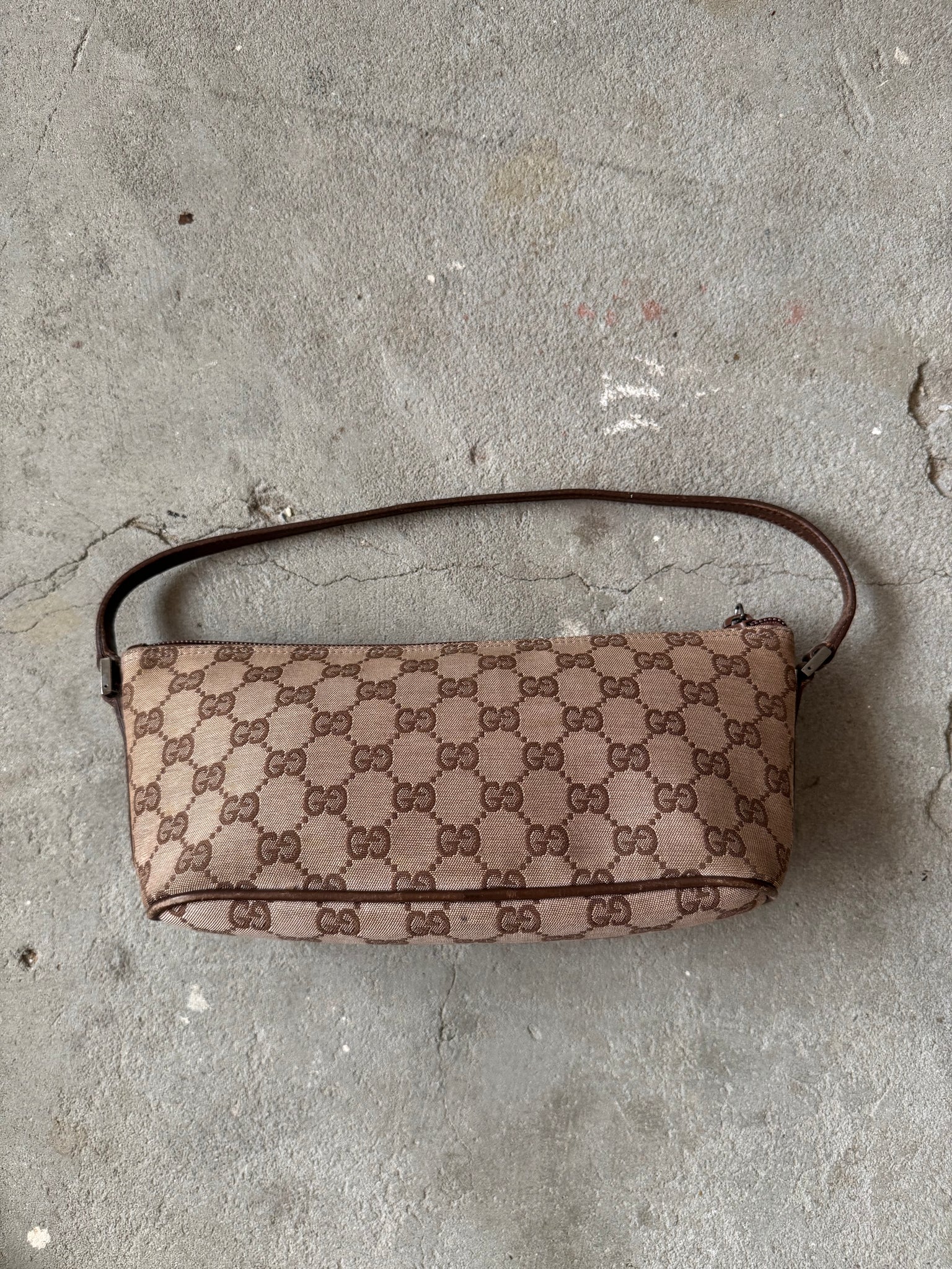 Gucci GG Monogram Pochette Boat Shoulder Bag Beige