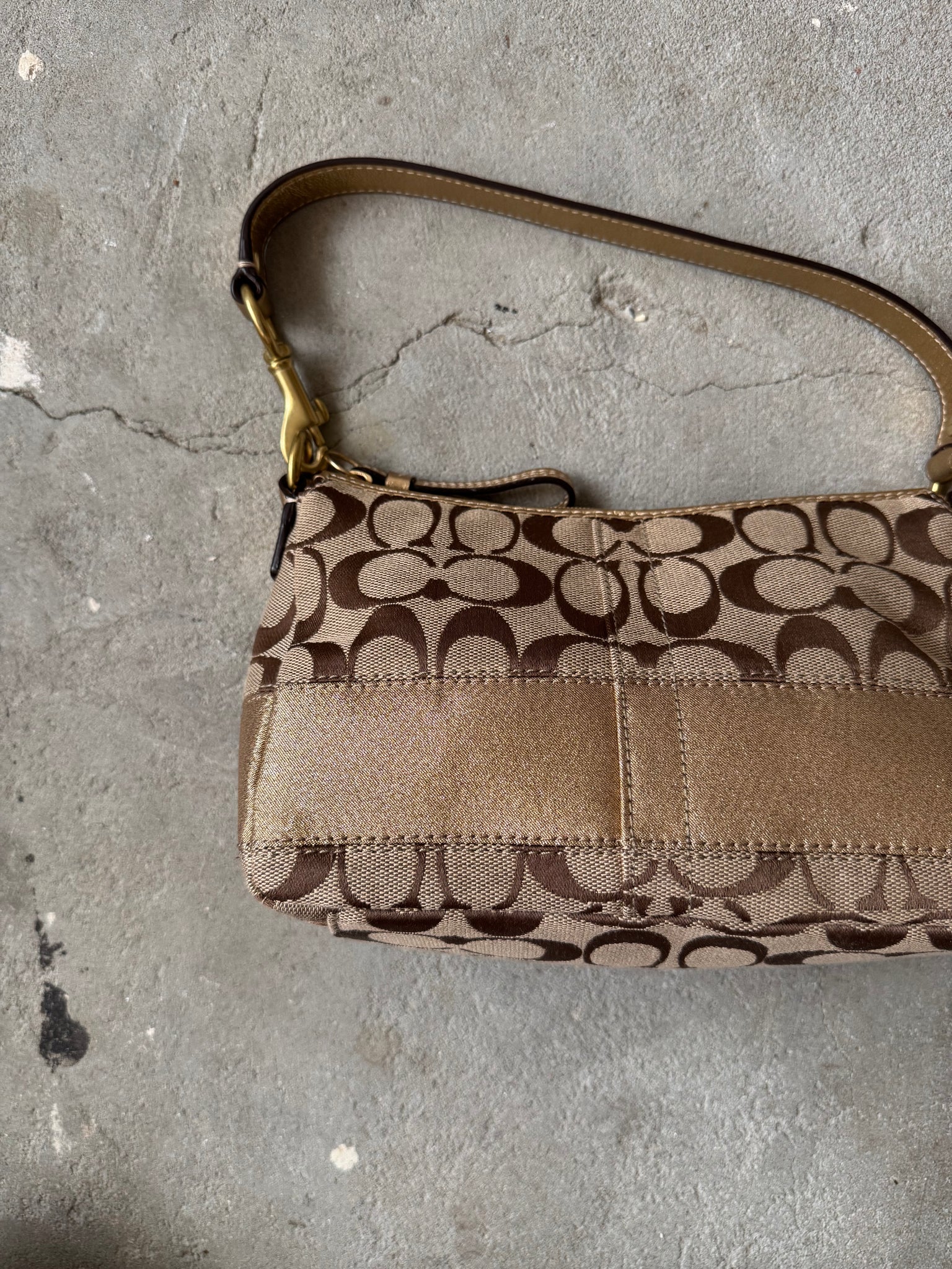 Coach Signature Baguette Stripe Gold Shoulder Bag