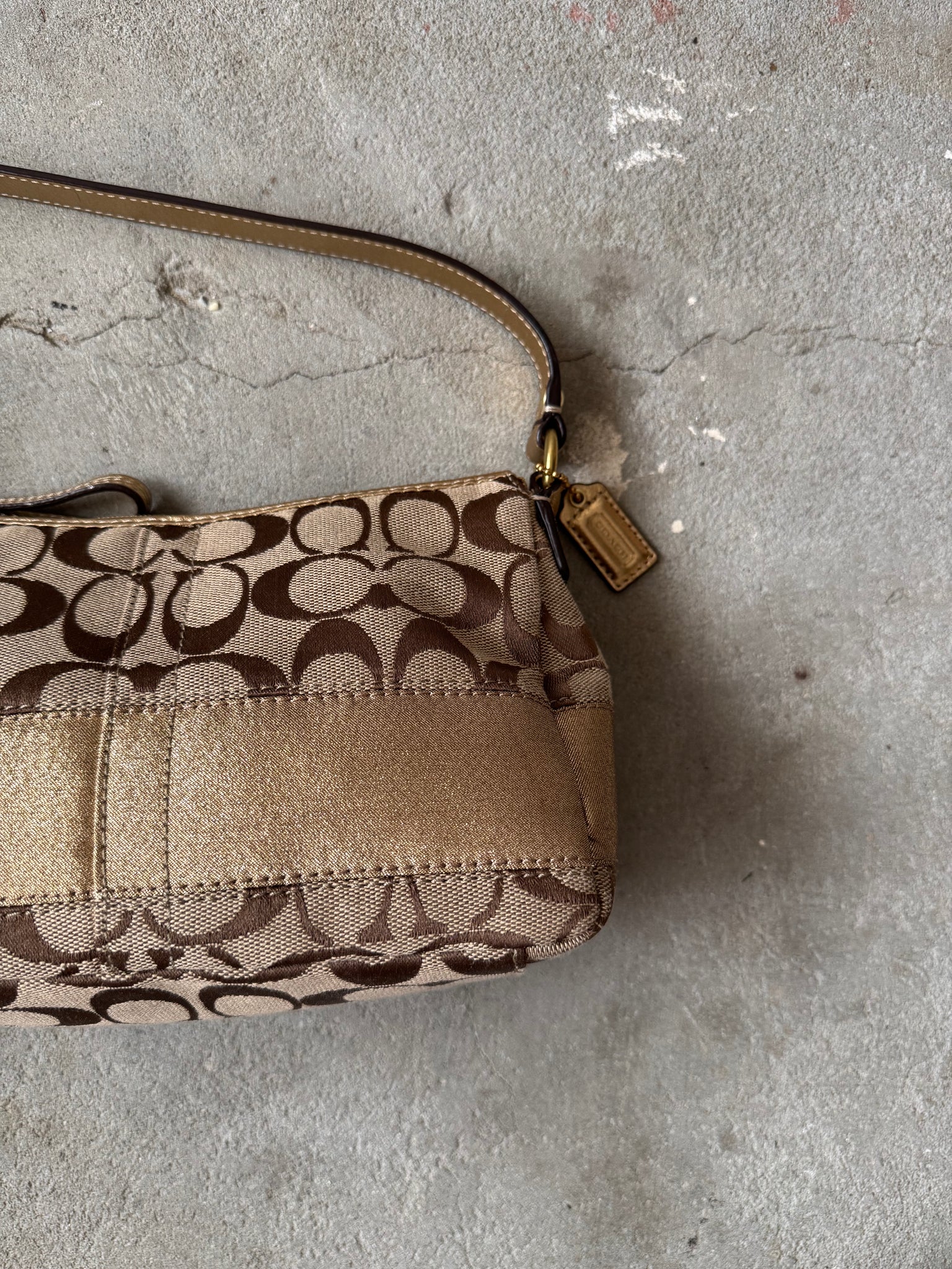 Coach Signature Baguette Stripe Gold Shoulder Bag