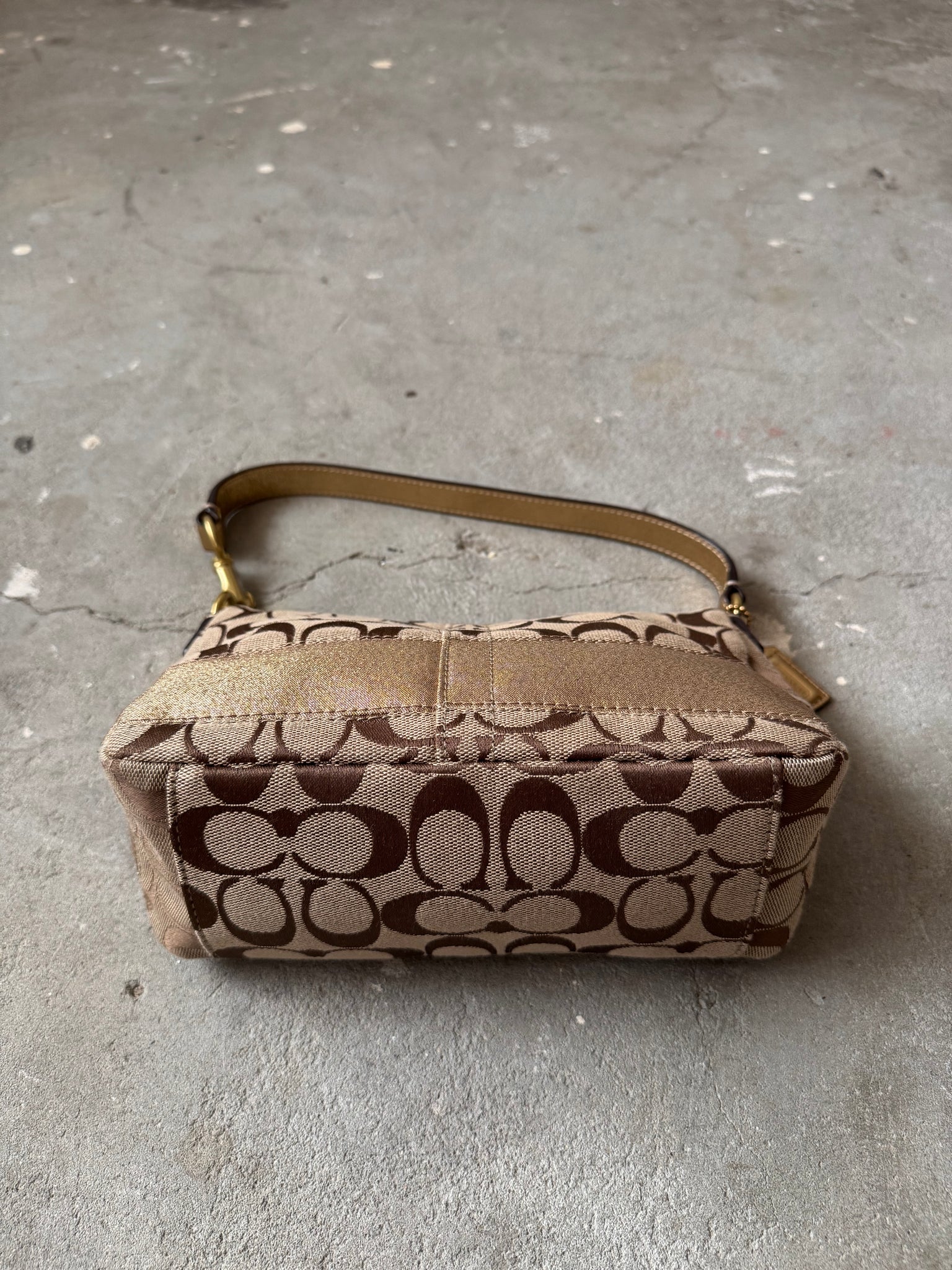 Coach Signature Baguette Stripe Gold Shoulder Bag