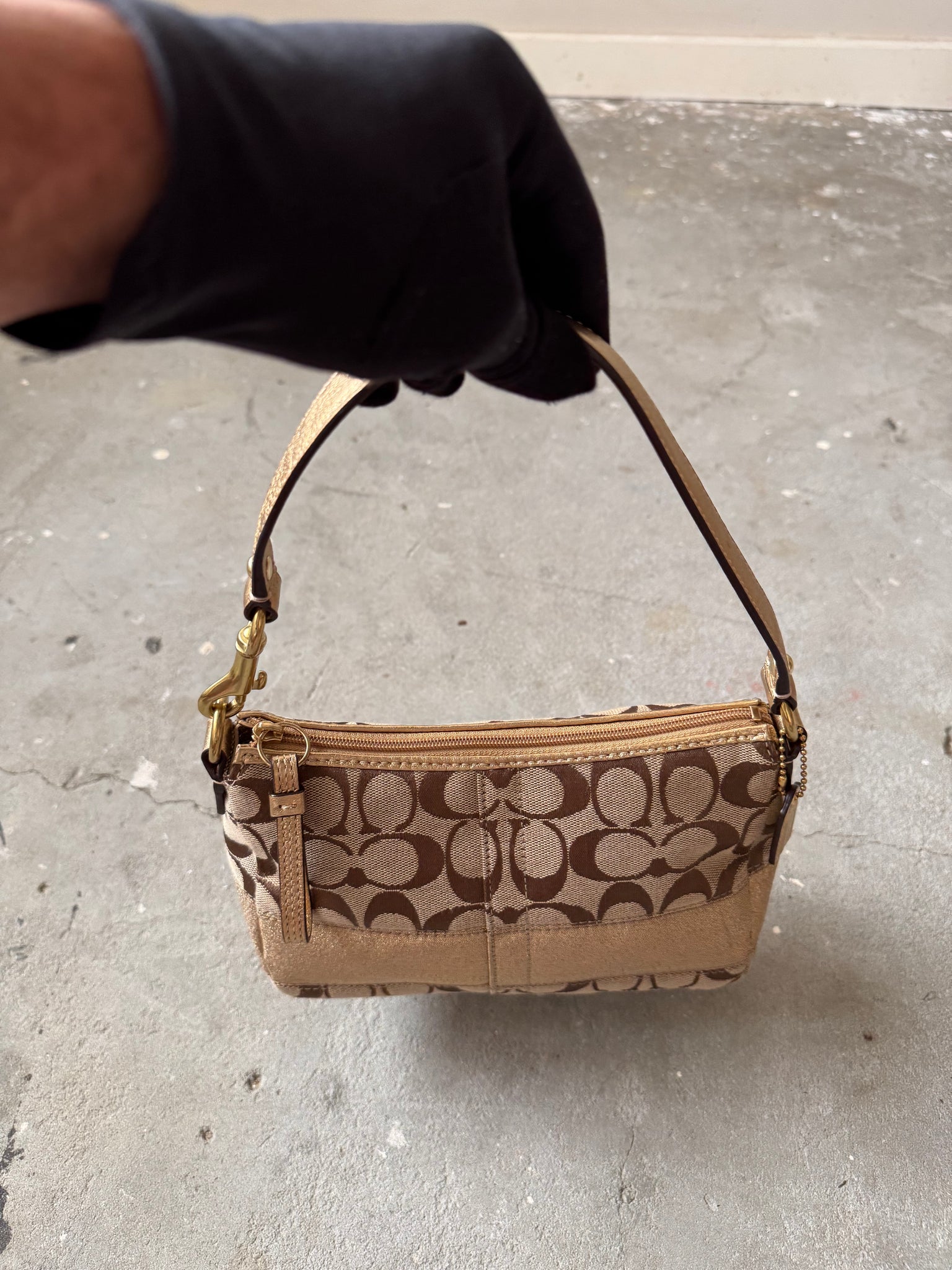 Coach Signature Baguette Stripe Gold Shoulder Bag
