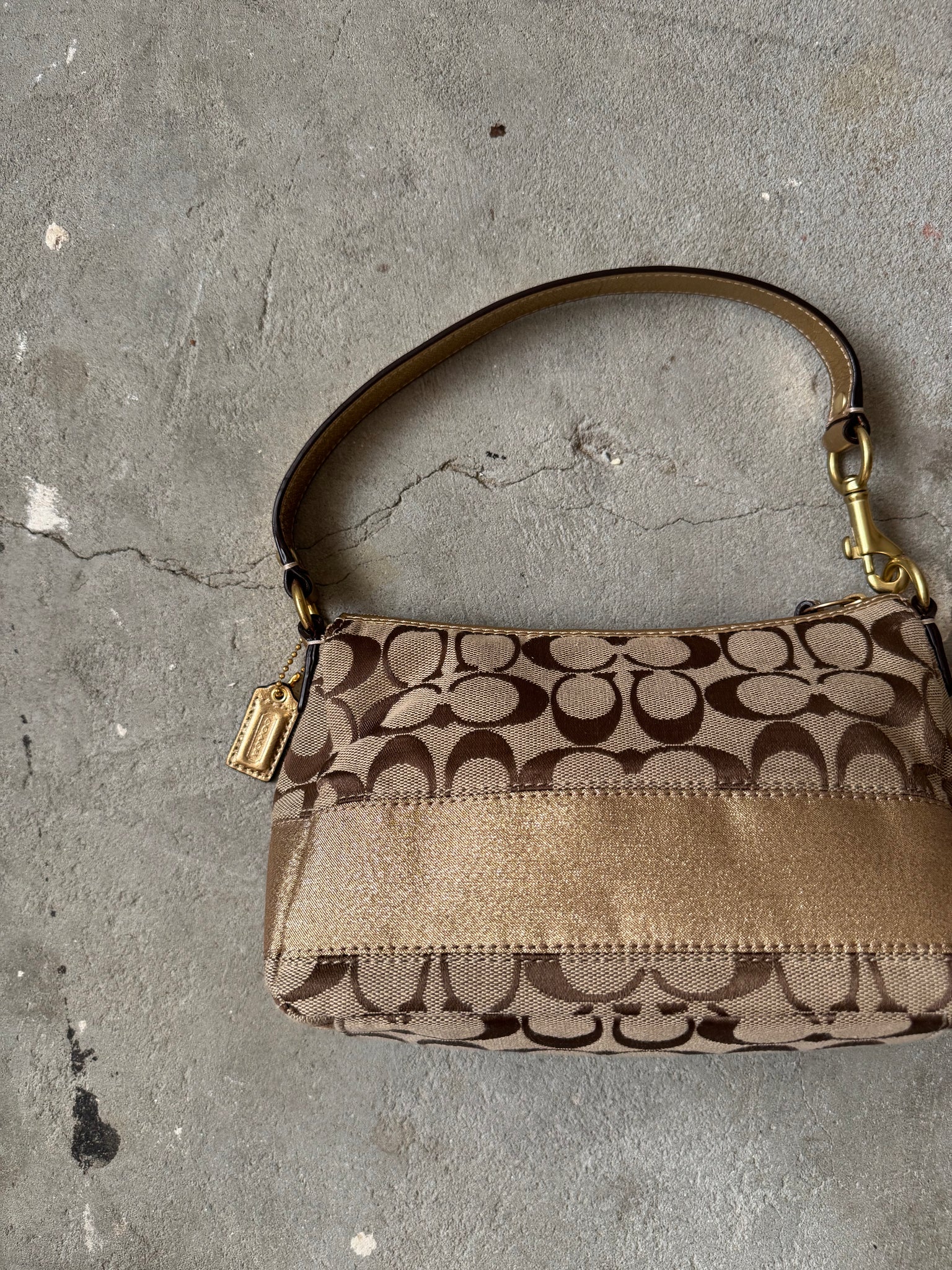 Coach Signature Baguette Stripe Gold Shoulder Bag
