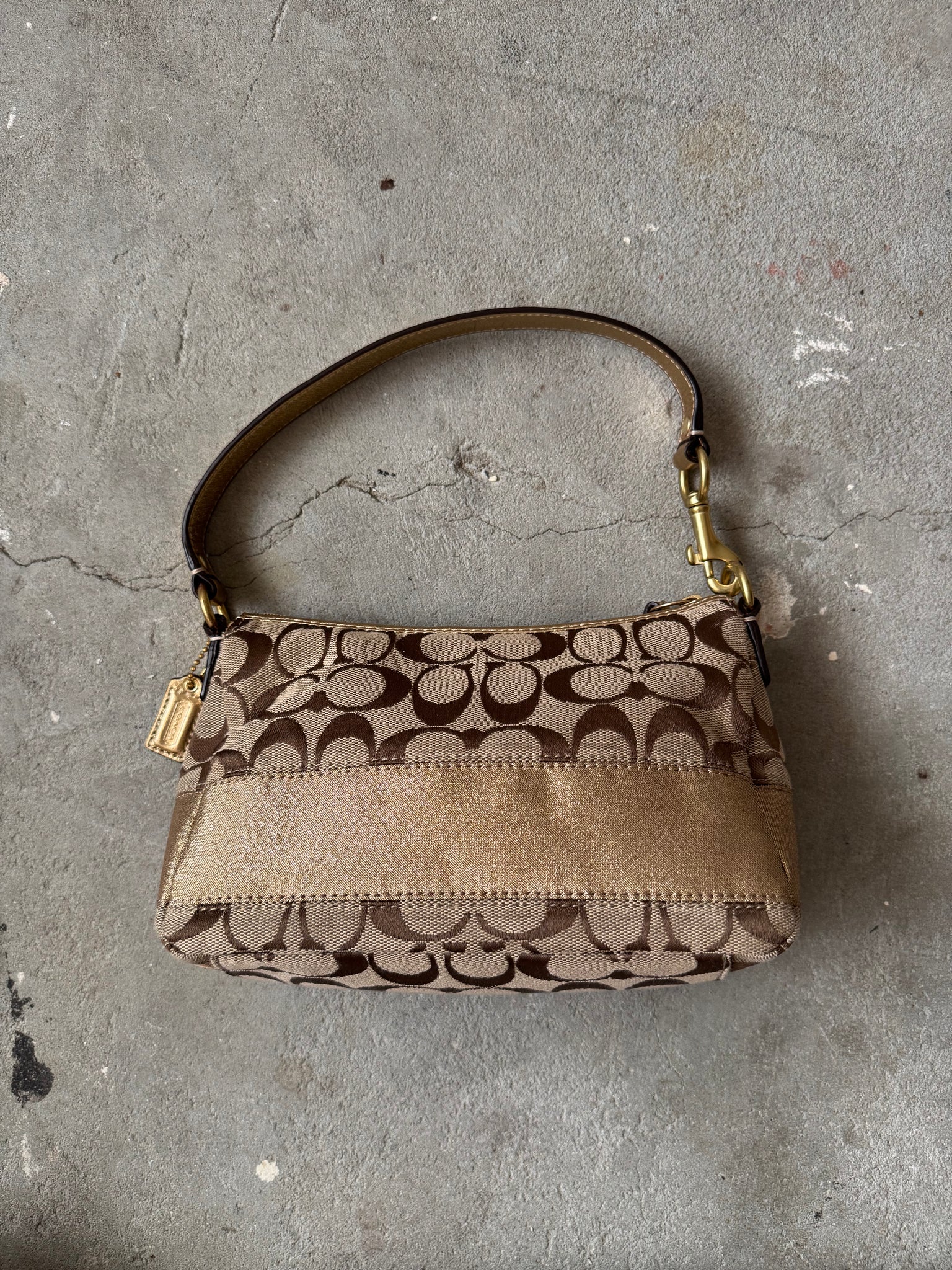Coach Signature Baguette Stripe Gold Shoulder Bag