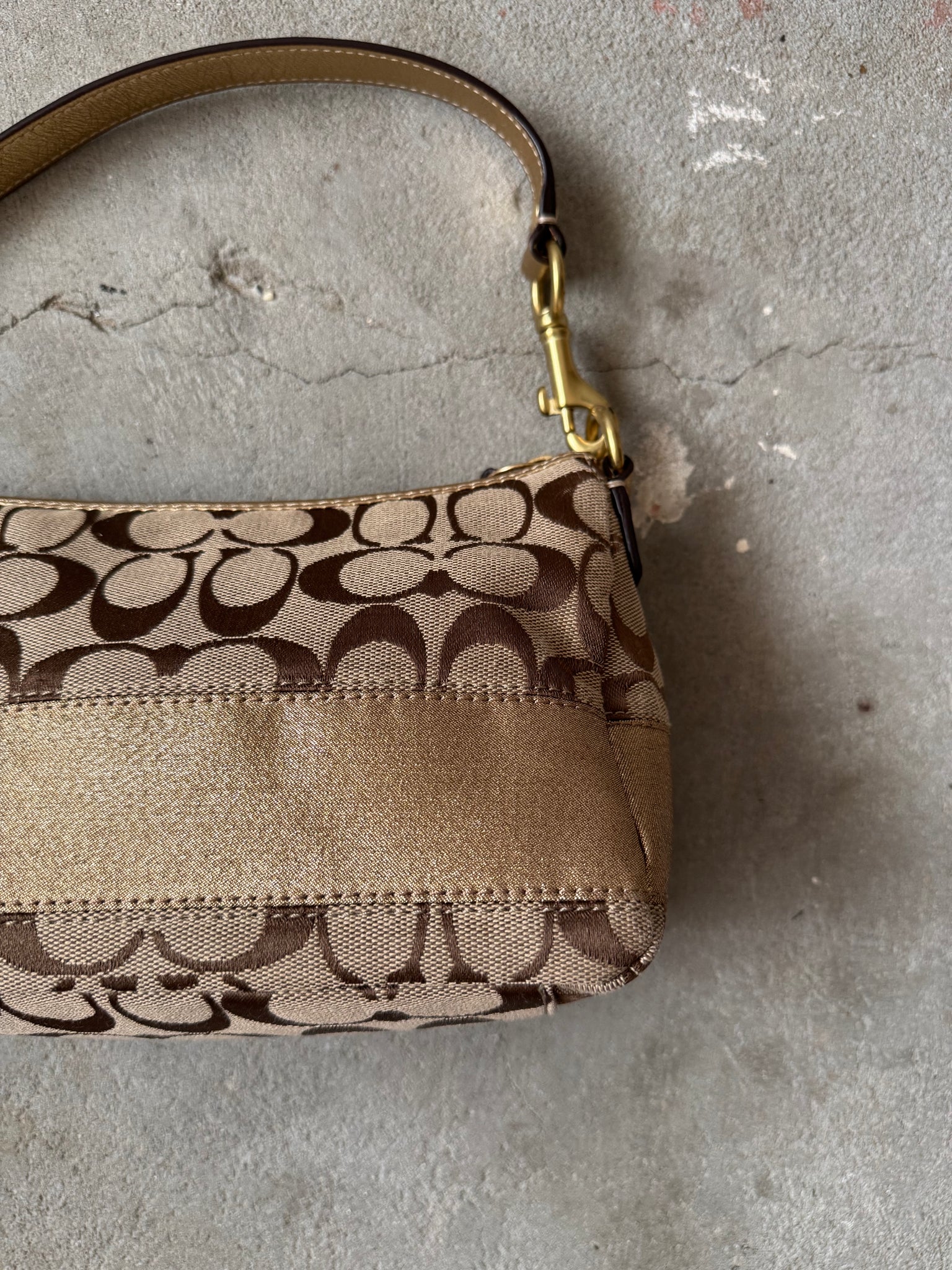 Coach Signature Baguette Stripe Gold Shoulder Bag