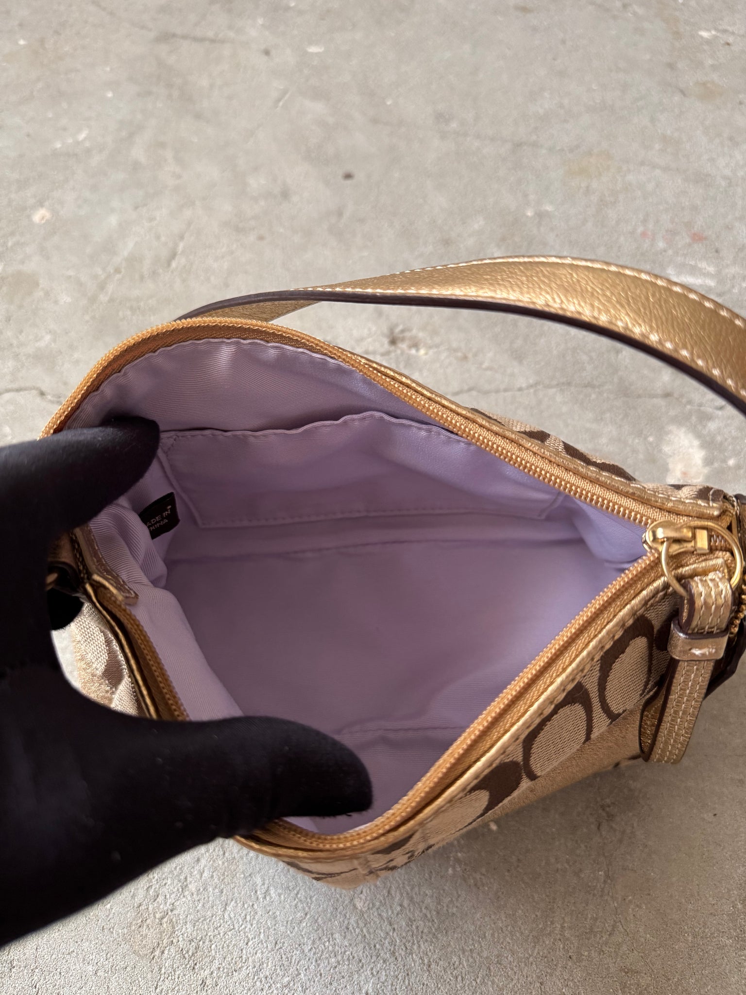 Coach Signature Baguette Stripe Gold Shoulder Bag