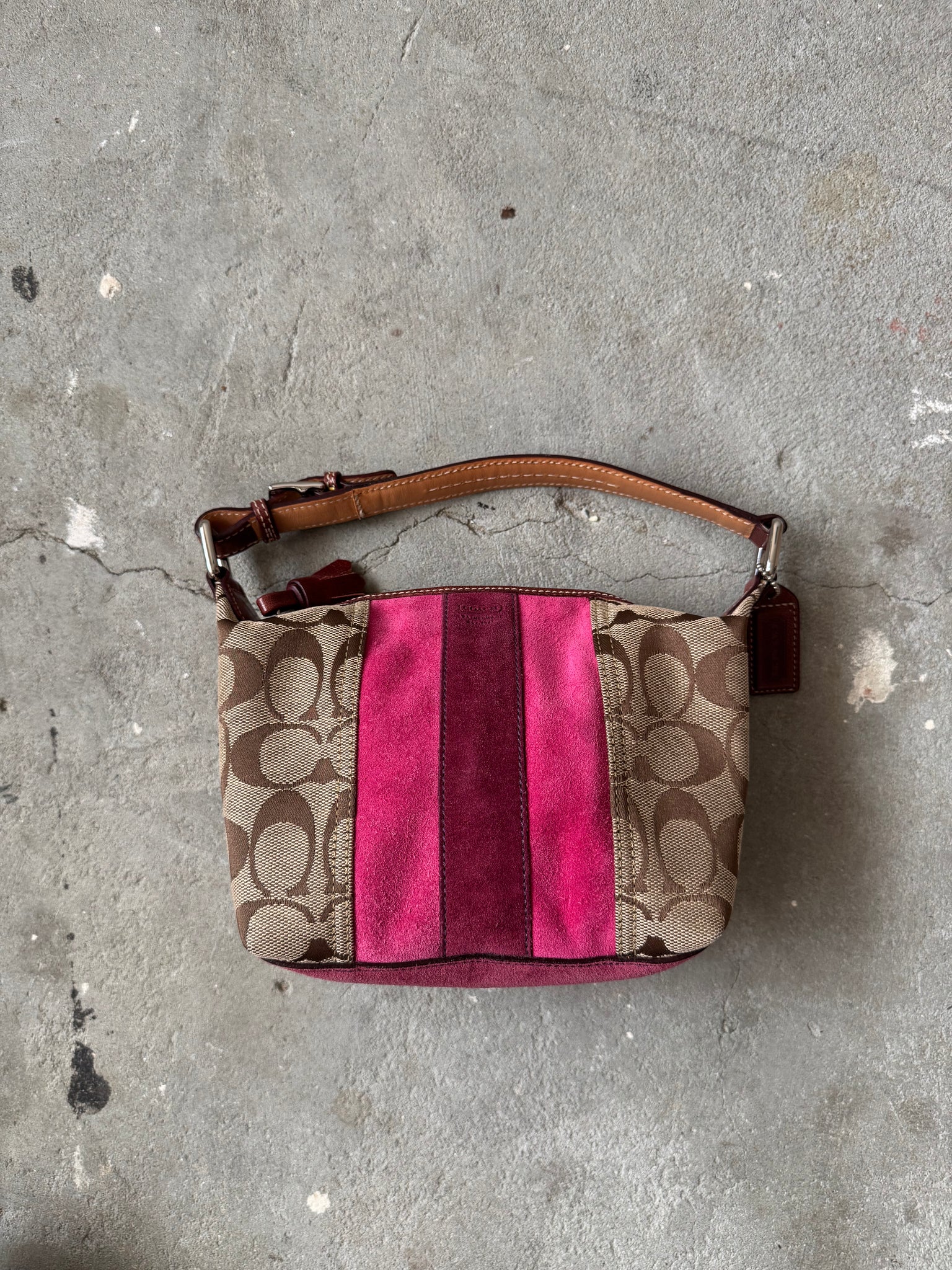 Coach Signature Mini Hobo Striped Suede Shoulder Bag