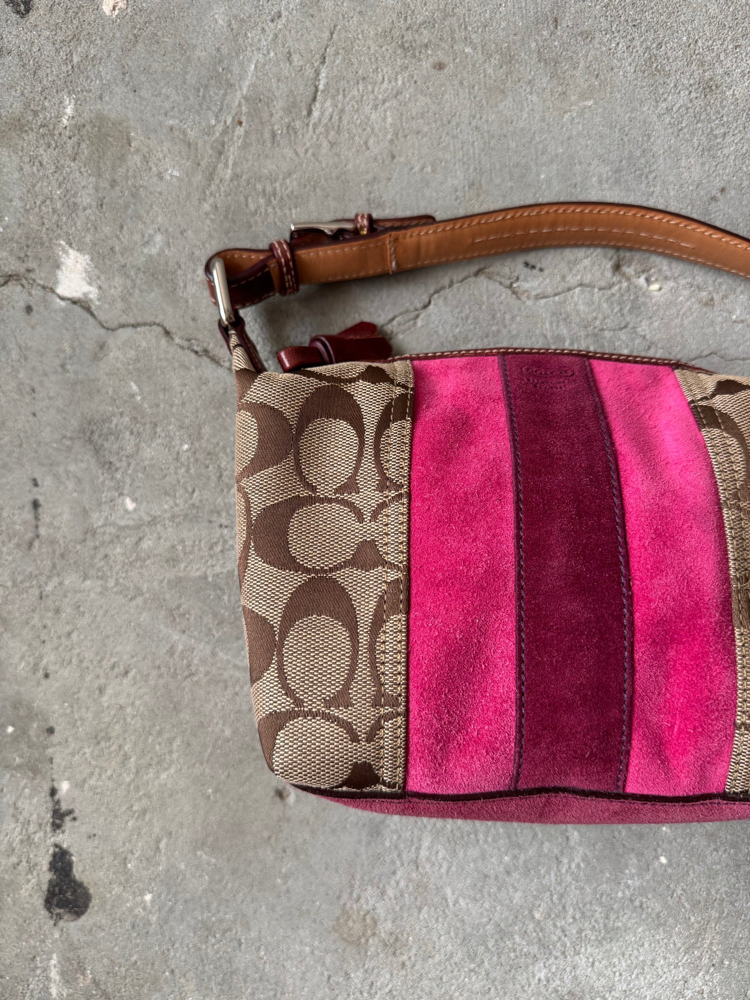 Coach Signature Mini Hobo Striped Suede Shoulder Bag