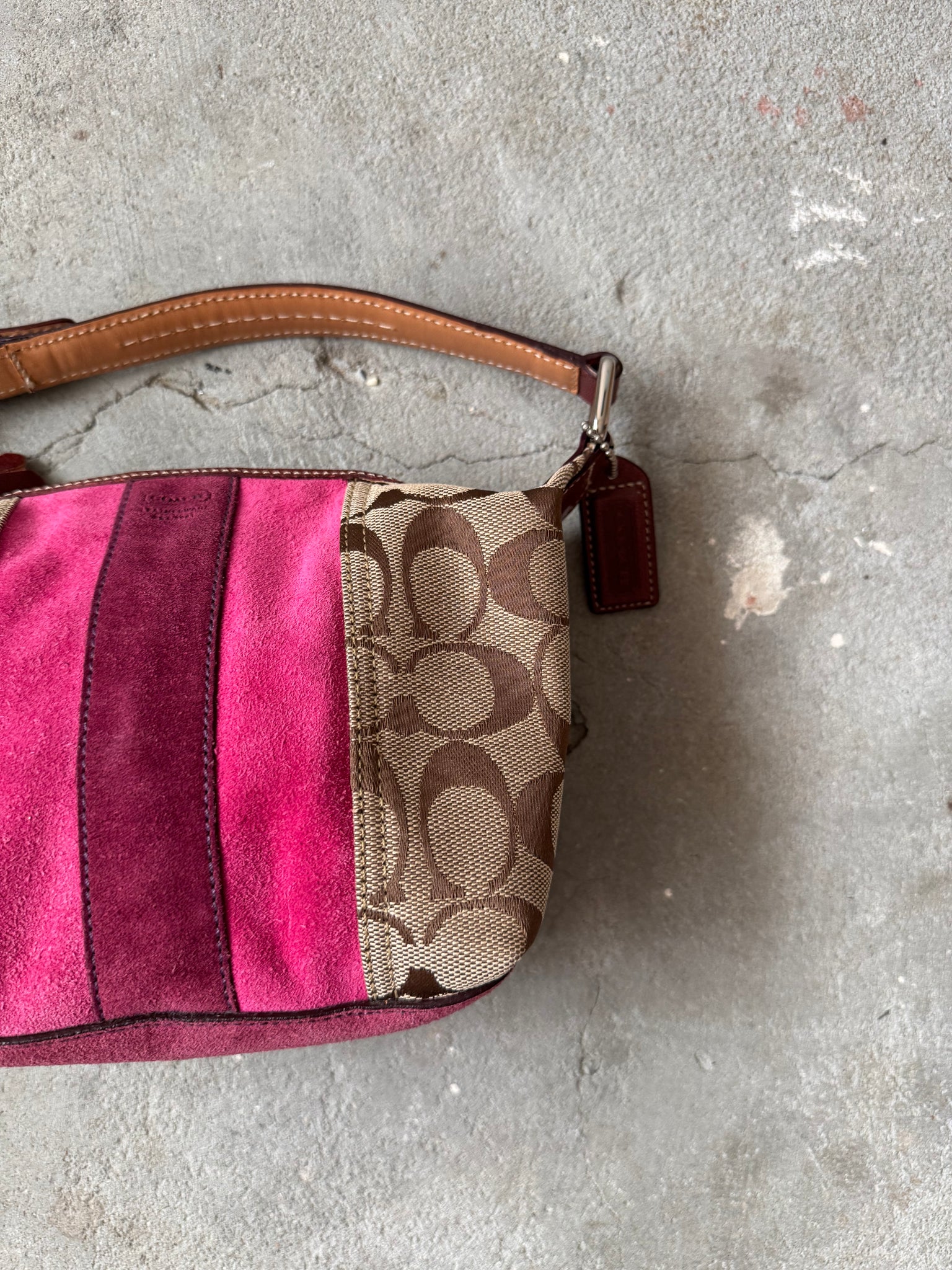 Coach Signature Mini Hobo Striped Suede Shoulder Bag