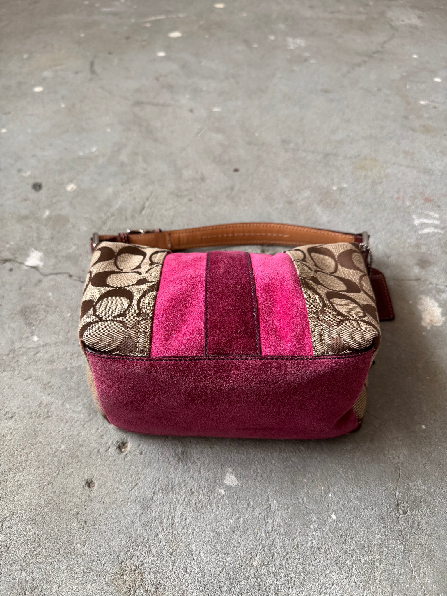 Coach Signature Mini Hobo Striped Suede Shoulder Bag