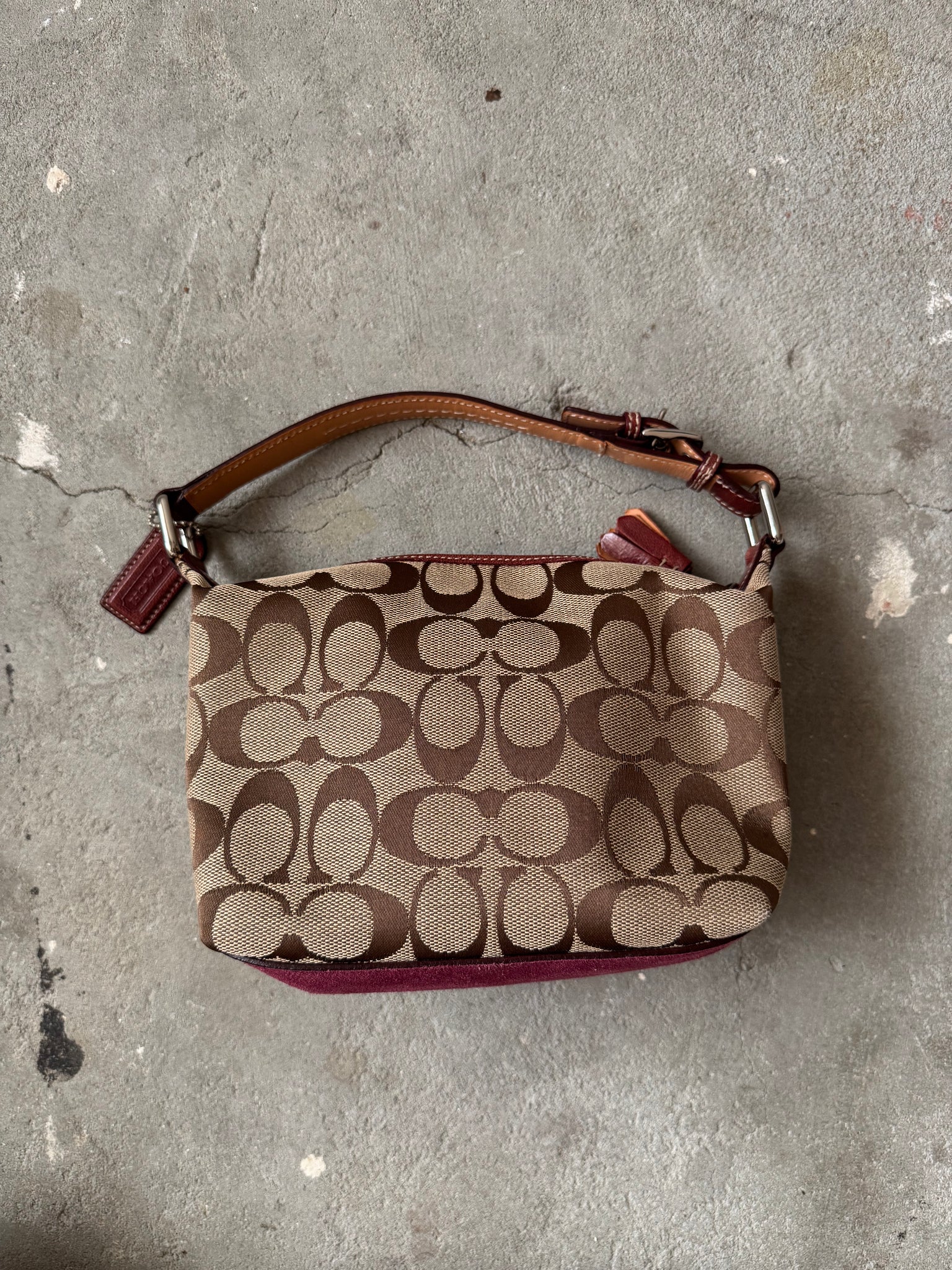 Coach Signature Mini Hobo Striped Suede Shoulder Bag