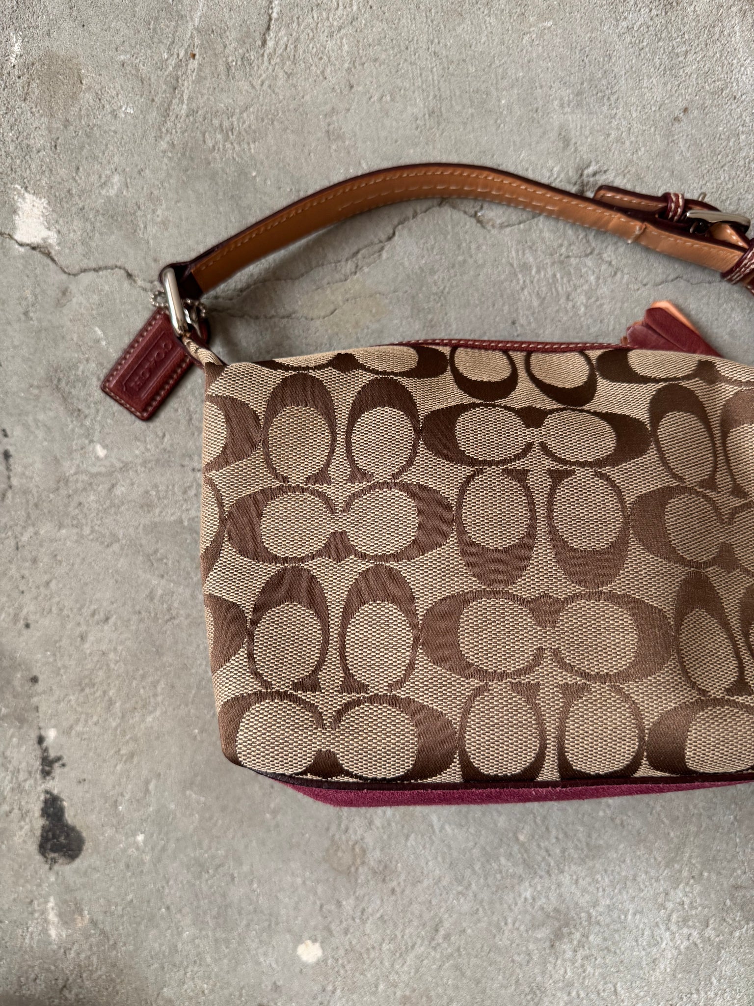 Coach Signature Mini Hobo Striped Suede Shoulder Bag