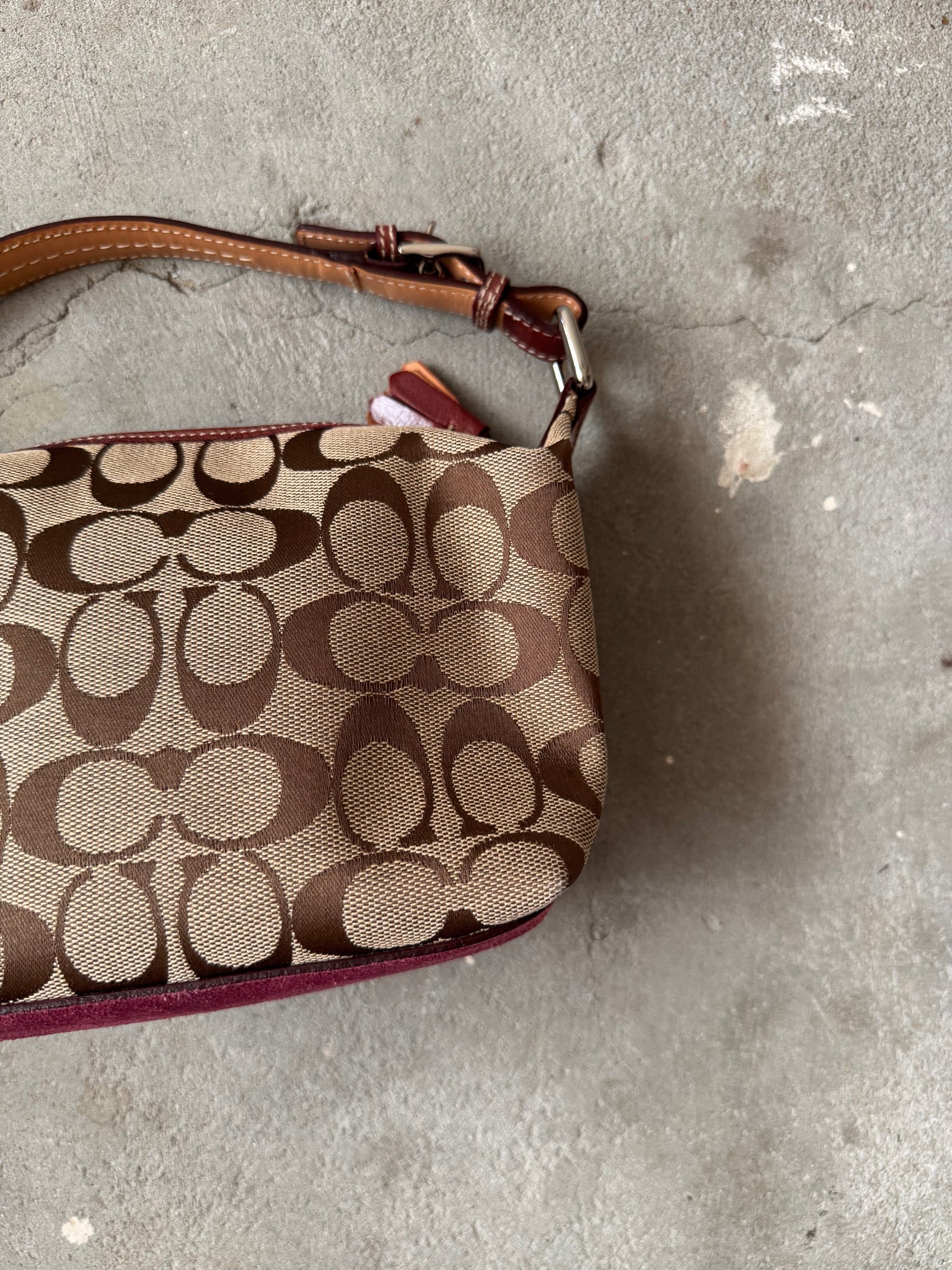 Coach Signature Mini Hobo Striped Suede Shoulder Bag
