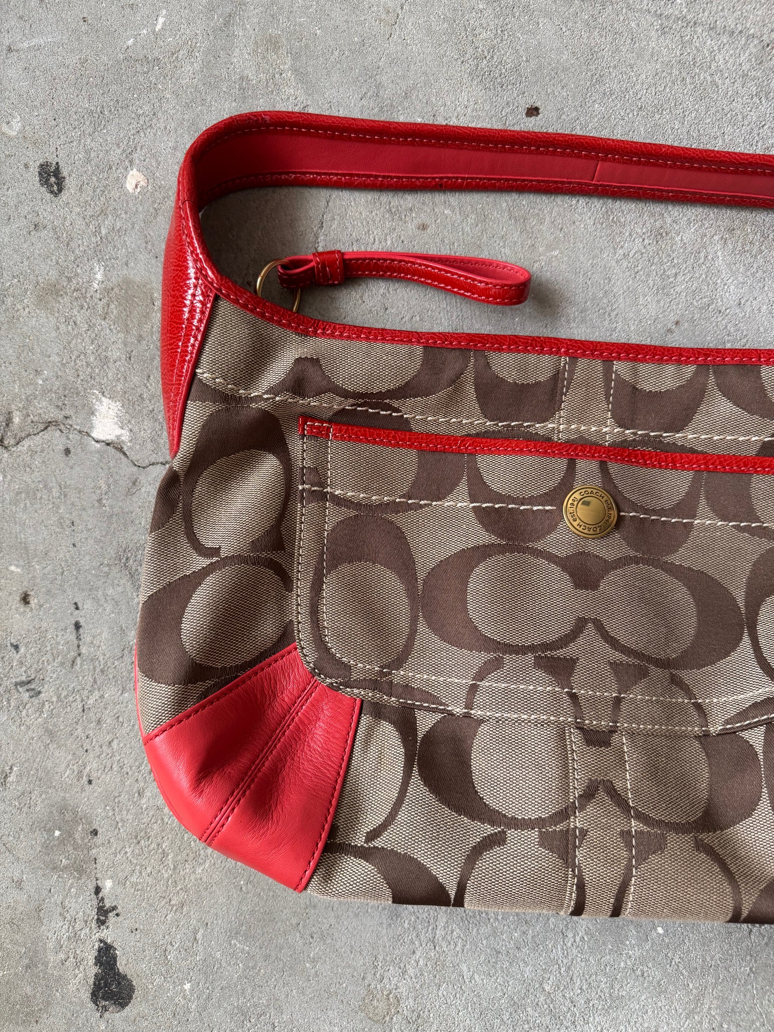 Coach Signature Hobo Ergo Shoulder Bag Red