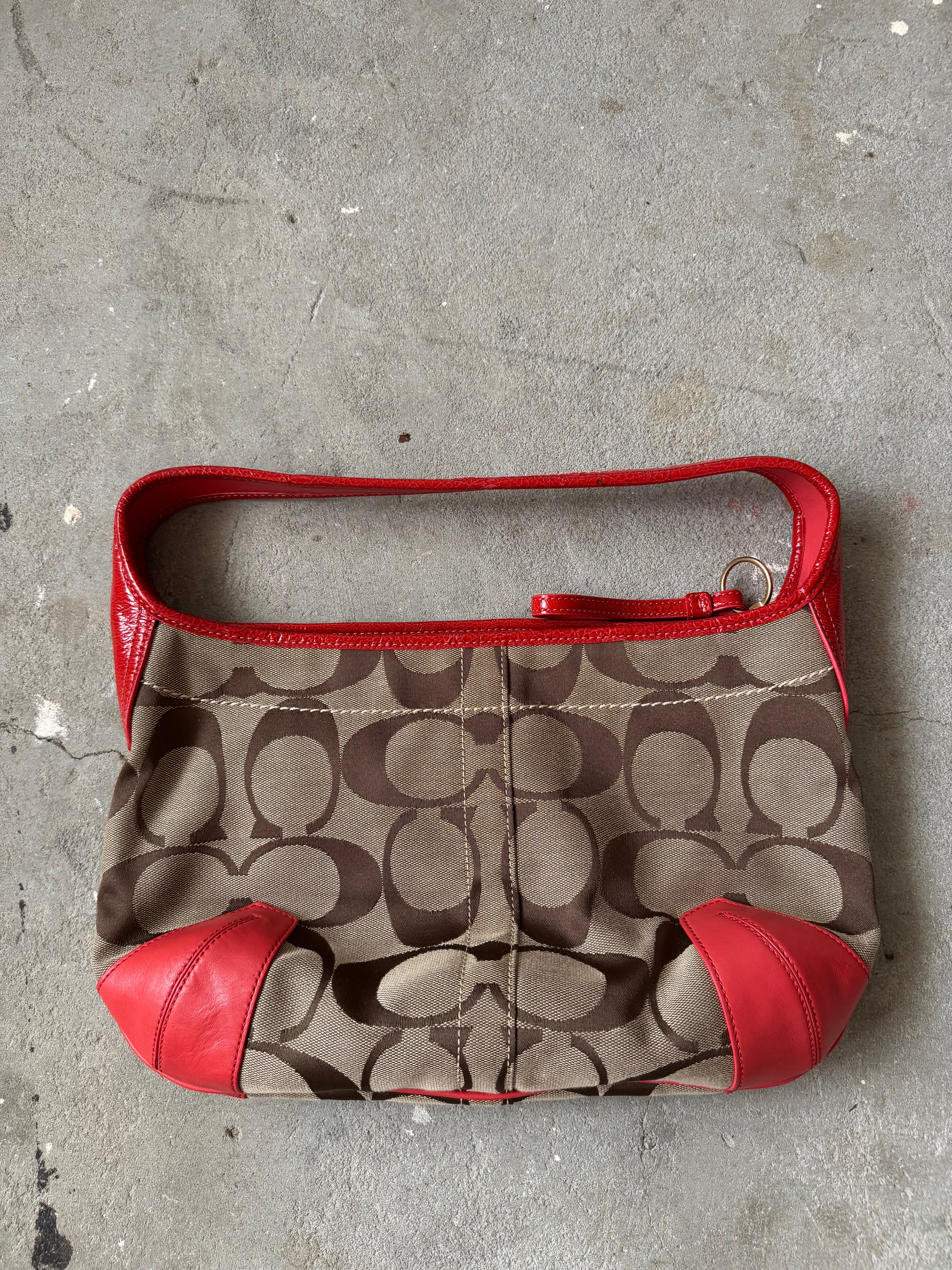 バッグ Coach Hobo Red Shoulder Bag Signature Coach Y2K Red Signature Hobo Shoulder Bag