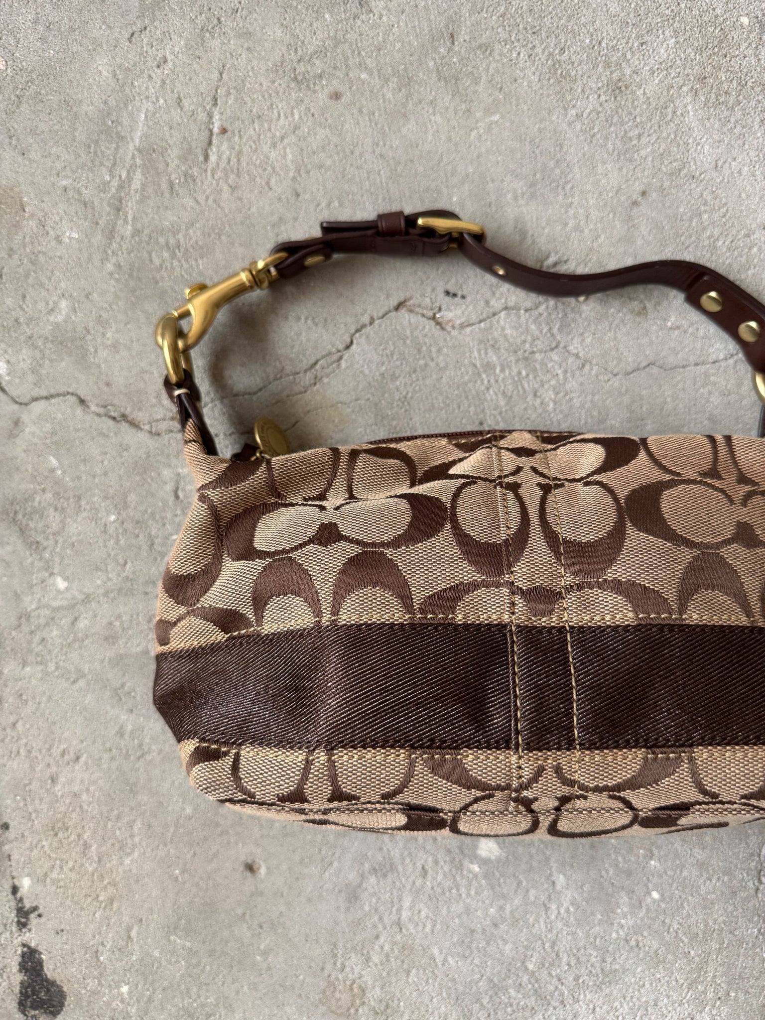 Coach Signature Stripe Mini Hobo ShoulderBag Beige/Brown