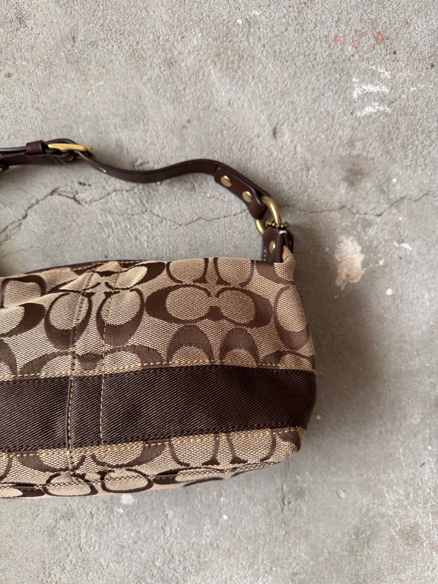 Coach Signature Stripe Mini Hobo ShoulderBag Beige/Brown
